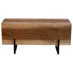 Hickory Knife Beam Bench 3' Long Solid Wood + Blackened Steel by Alabama Sawyer