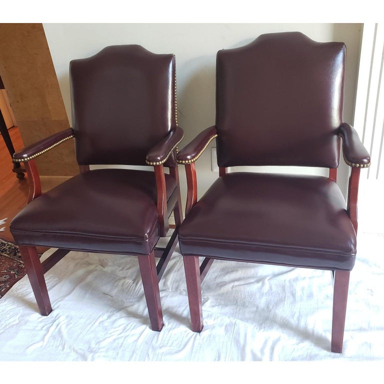 Hickory Leather Co. Executive office guest chairs matching top grain leather chairs. Made by Hickory Leather. Nail trim
Measurements: 24