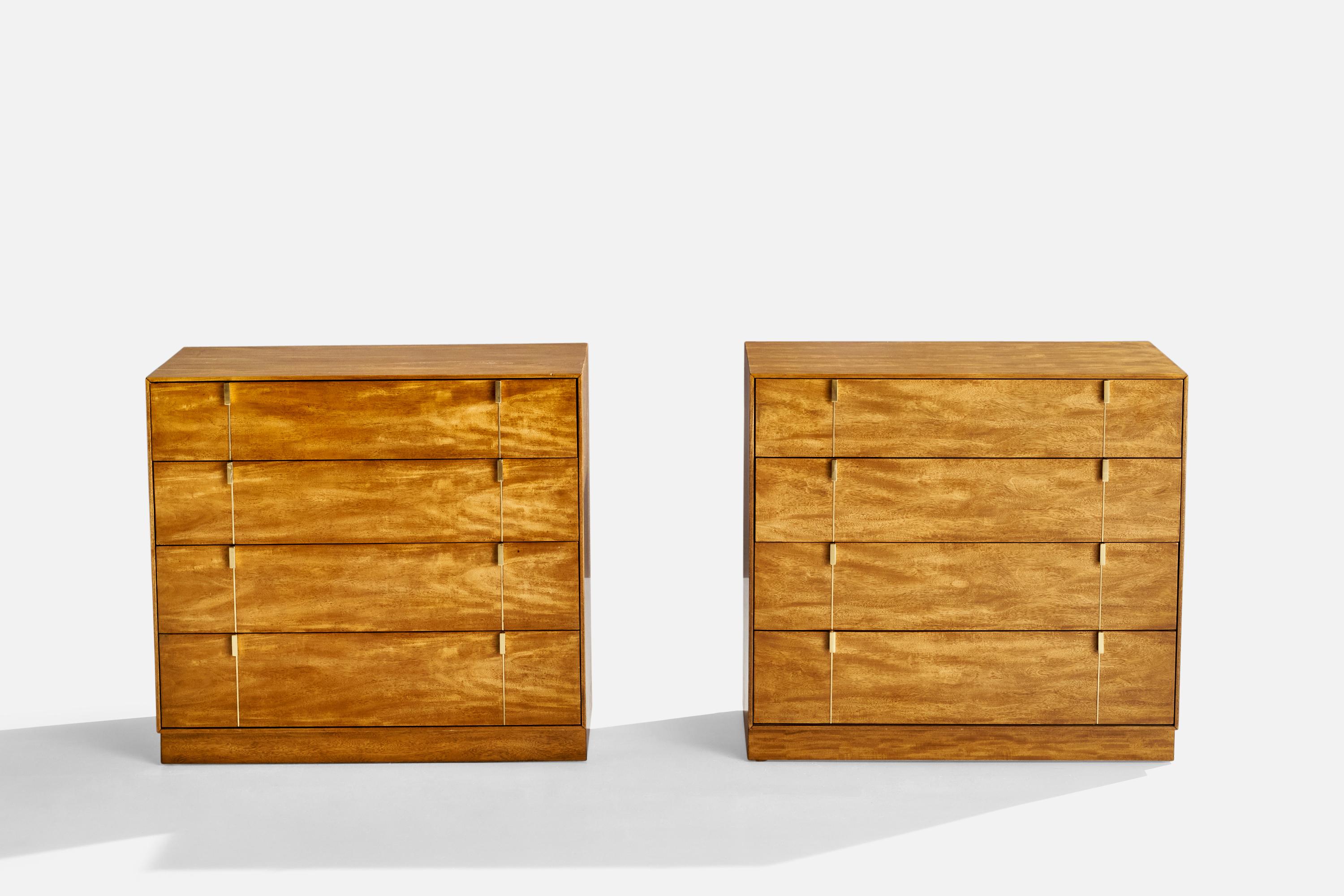 Mid-Century Modern Hickory Manufacturing, Chests of Drawers, Hickory, Brass, USA, 1950s For Sale