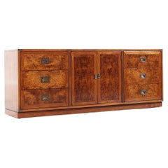 Used Hickory Manufacturing Company Mid Century Burlwood and Brass Lowboy Dresser