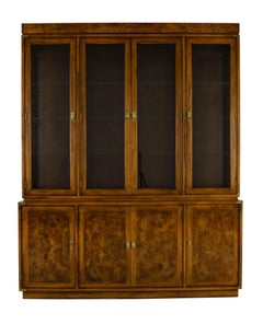 Hickory Manufacturing Company Mid Century Burlwood Buffet Sideboard with Hutch