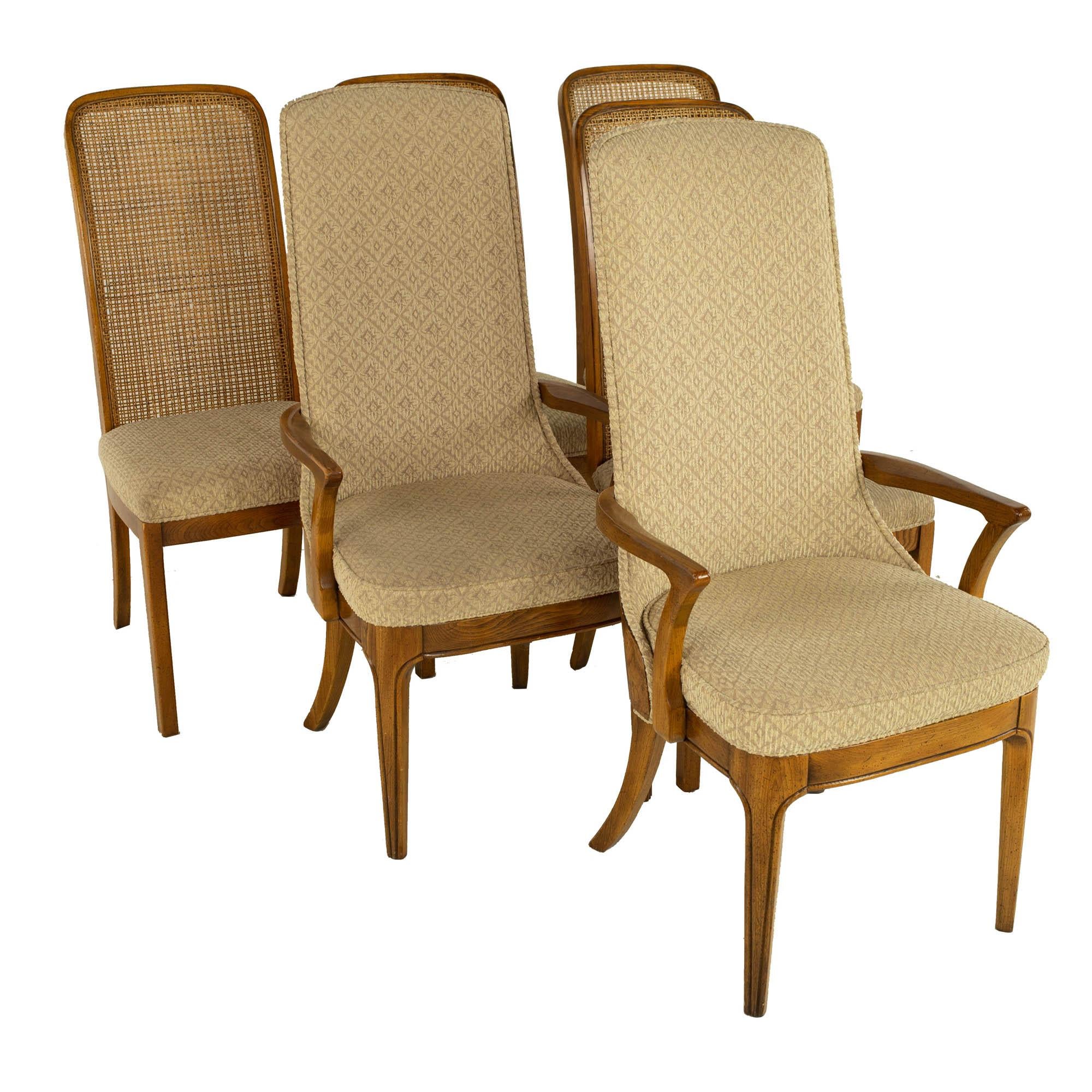 Late 20th Century Hickory Manufacturing Company Mid Century Burlwood Cane Dining Chairs, Set 10