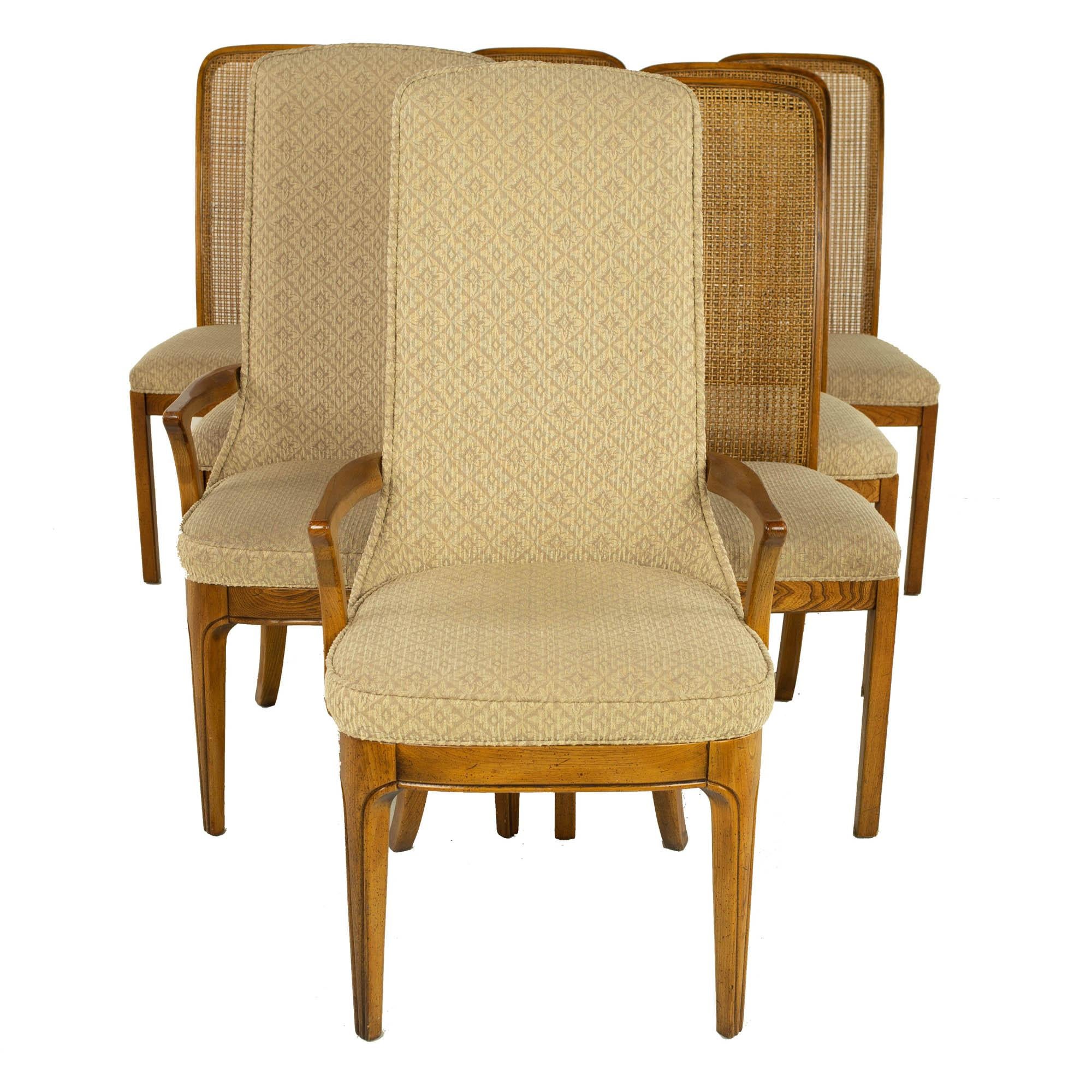 Hickory Manufacturing Company Mid Century Burlwood Cane Dining Chairs, Set 10 1