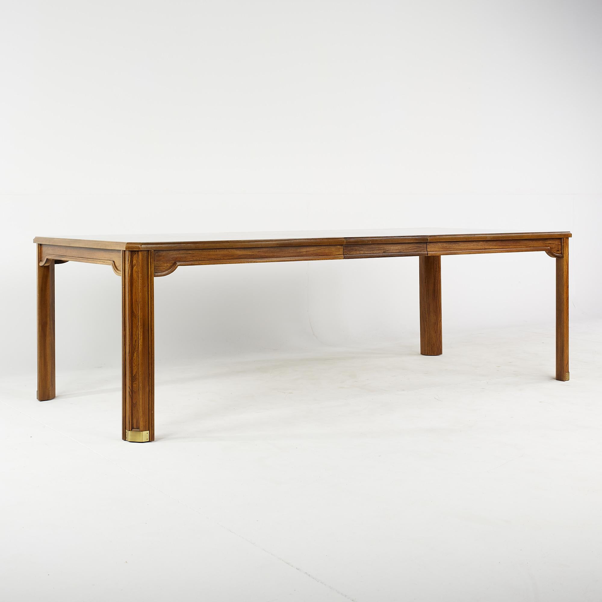 Late 20th Century Hickory Manufacturing Company Mid Century Expanding Burlwood Inlaid Dining Table