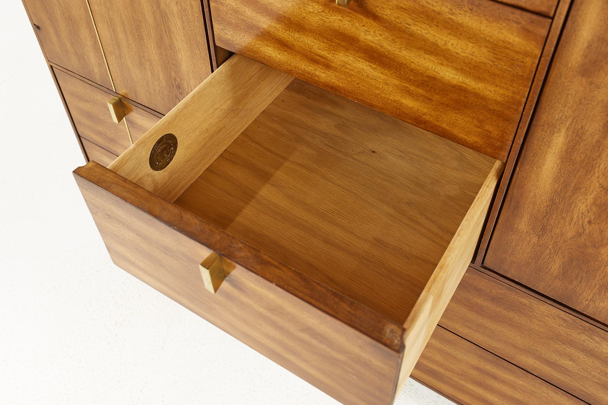 Hickory Manufacturing Mid Century Brass and Walnut Armoire Chest at 1stDibs