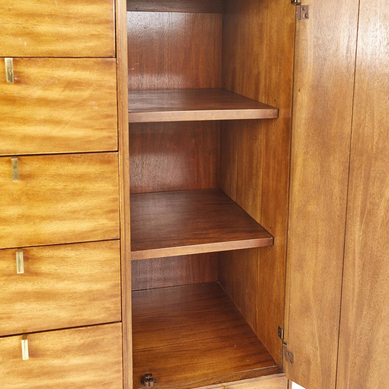 Hickory Manufacturing Mid Century Brass and Walnut Armoire Chest For
