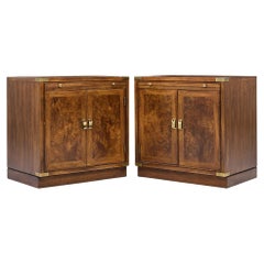 Hickory Manufacturing Mid Century Burlwood and Brass Nightstands - Pair