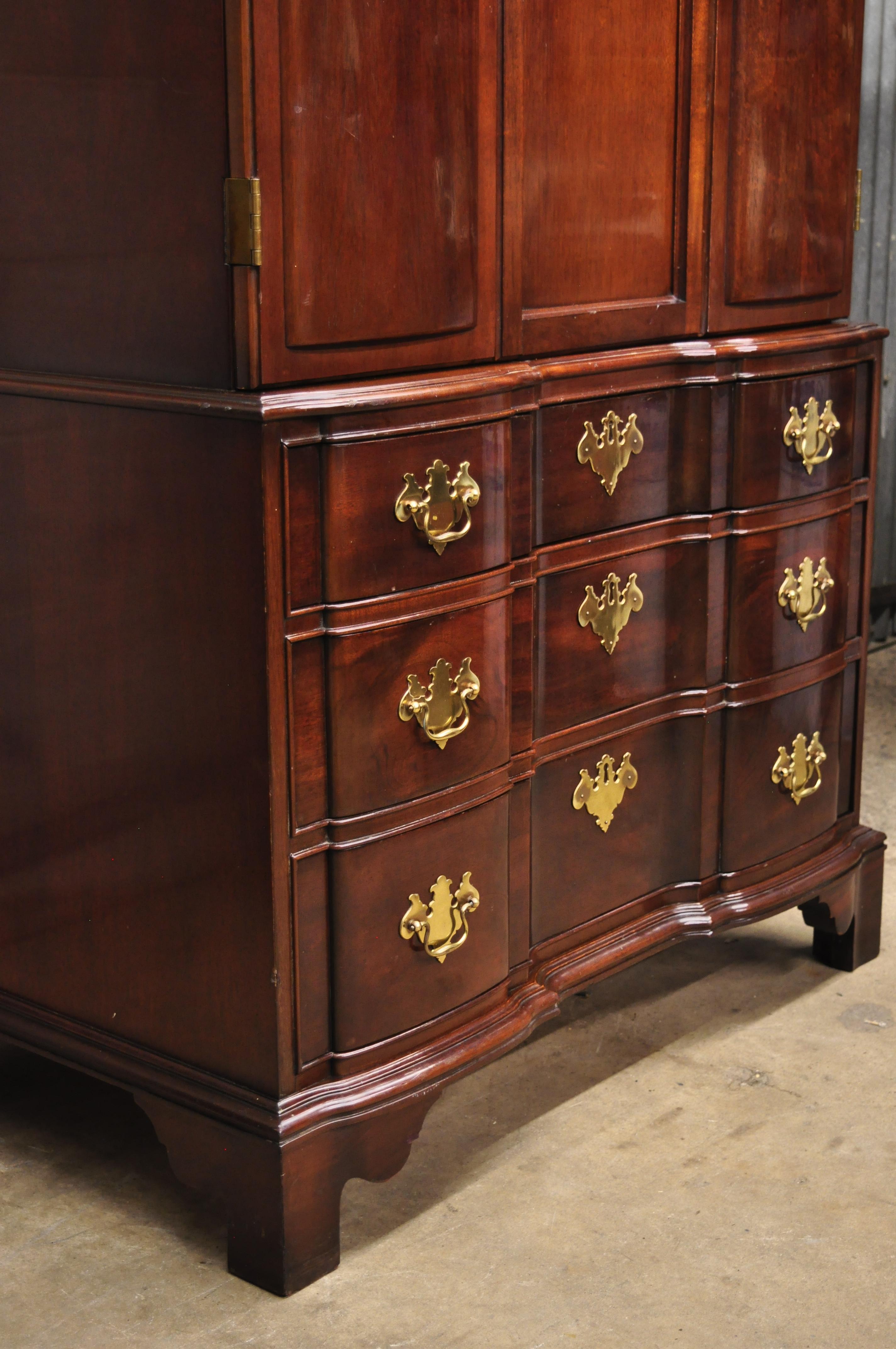 North American Hickory Masterpiece Collection Mahogany Chippendale Blockfront Armoire Cabinet