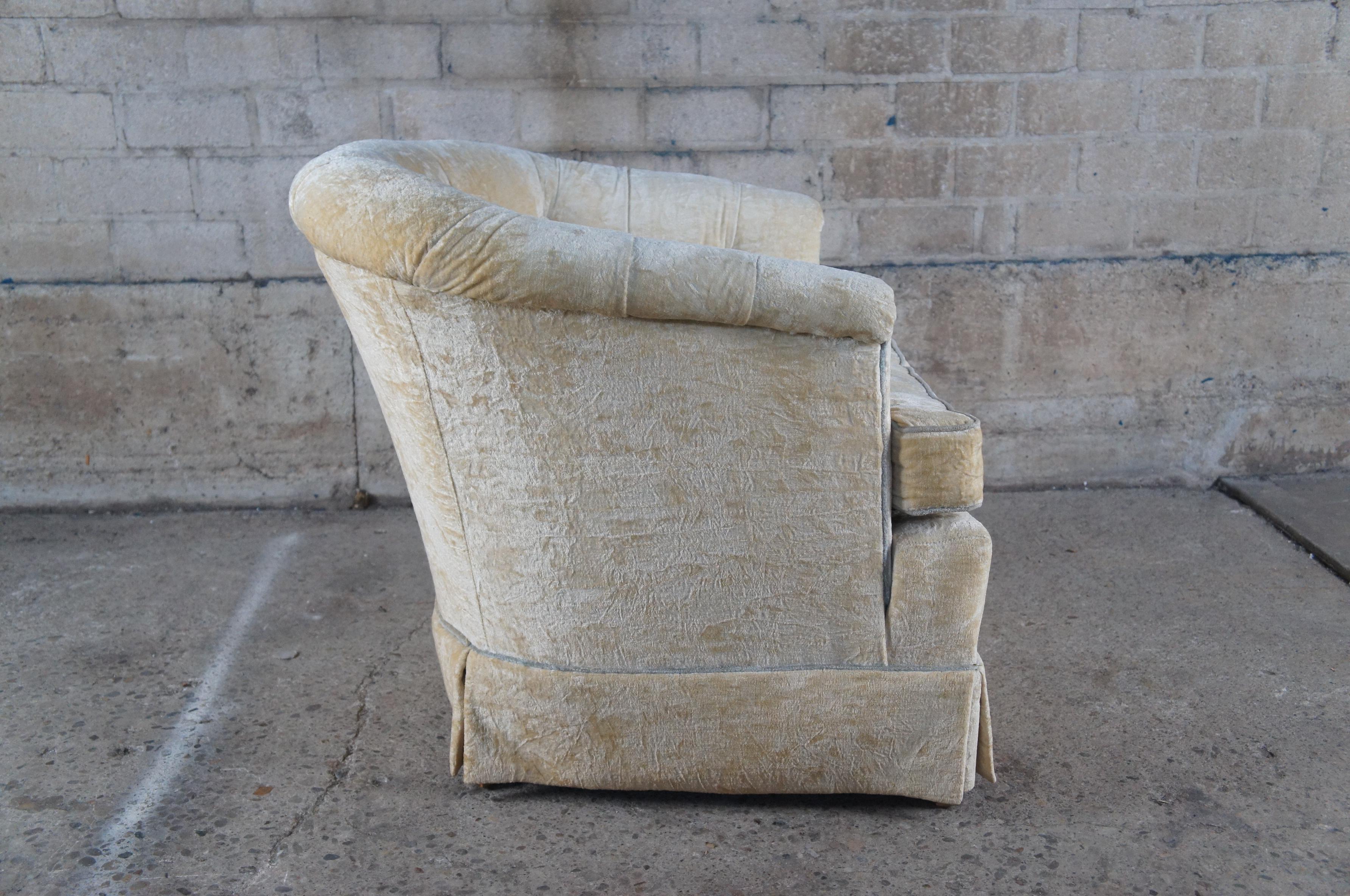 20th Century Hickory Tavern Mid Century Velvet Barrel Back Tufted Club Lounge Arm Chair  For Sale
