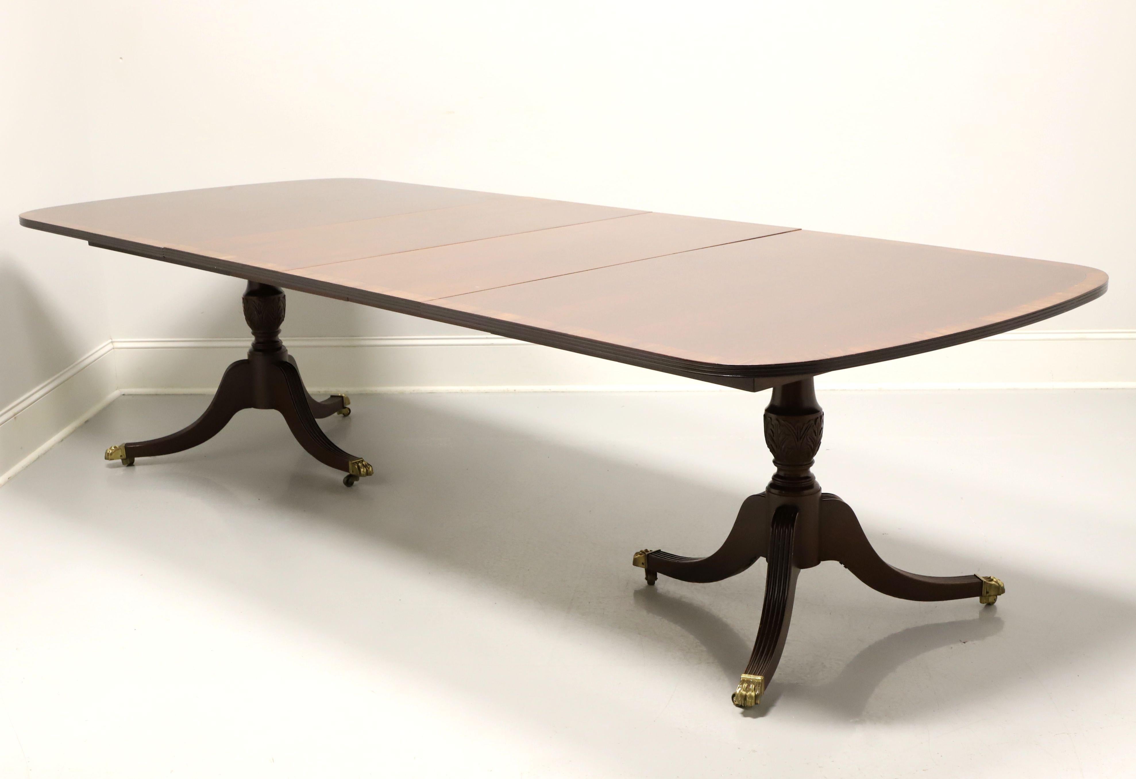 20th Century HICKORY WHITE Banded Mahogany Double Pedestal Dining Banquet Table