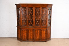 Hickory White Georgian Carved Flame Mahogany Large Breakfront Bookcase Cabinet