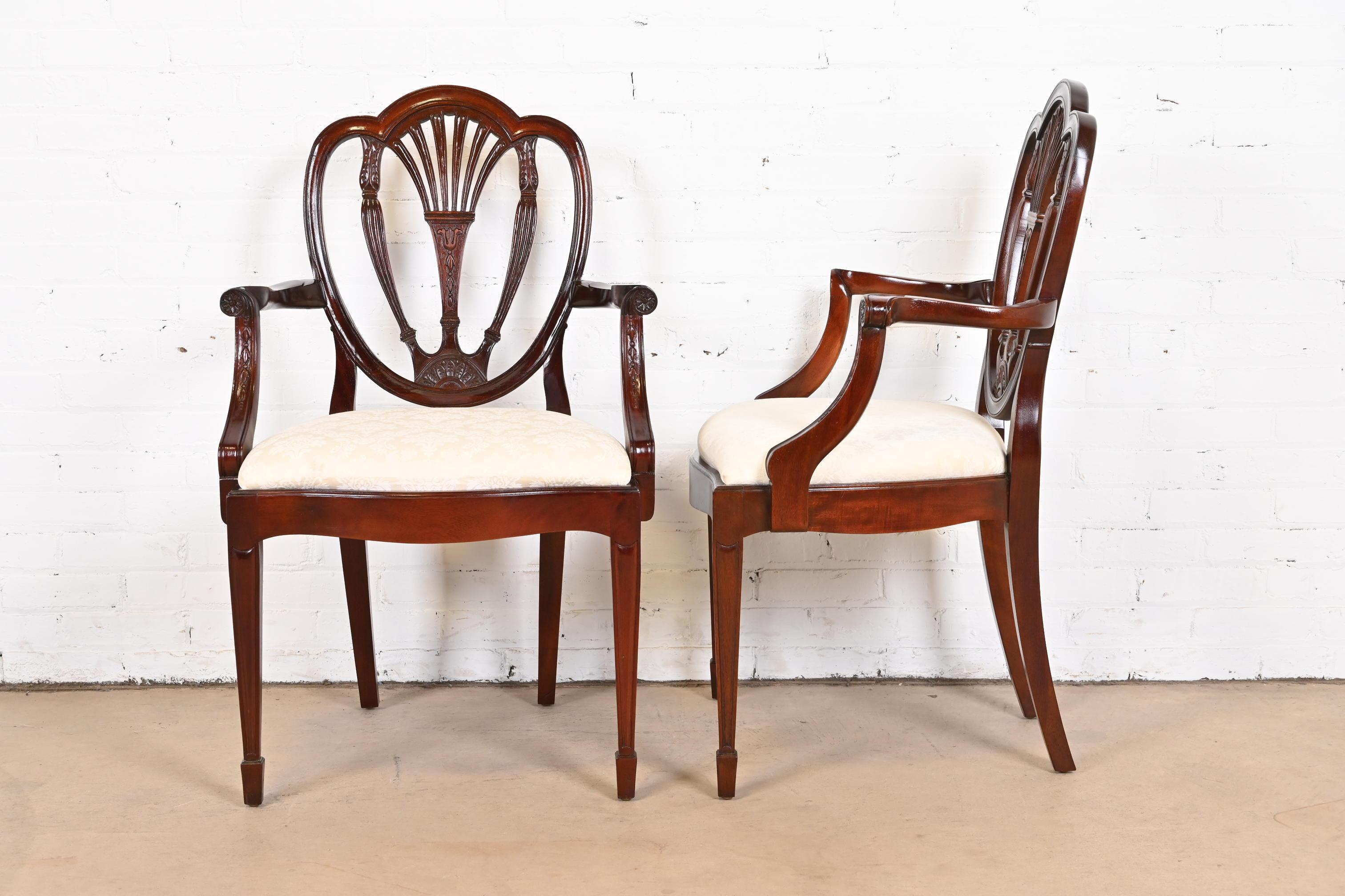 Hickory White Georgian Carved Mahogany Shield Back Dining Chairs, Set of Eight 4