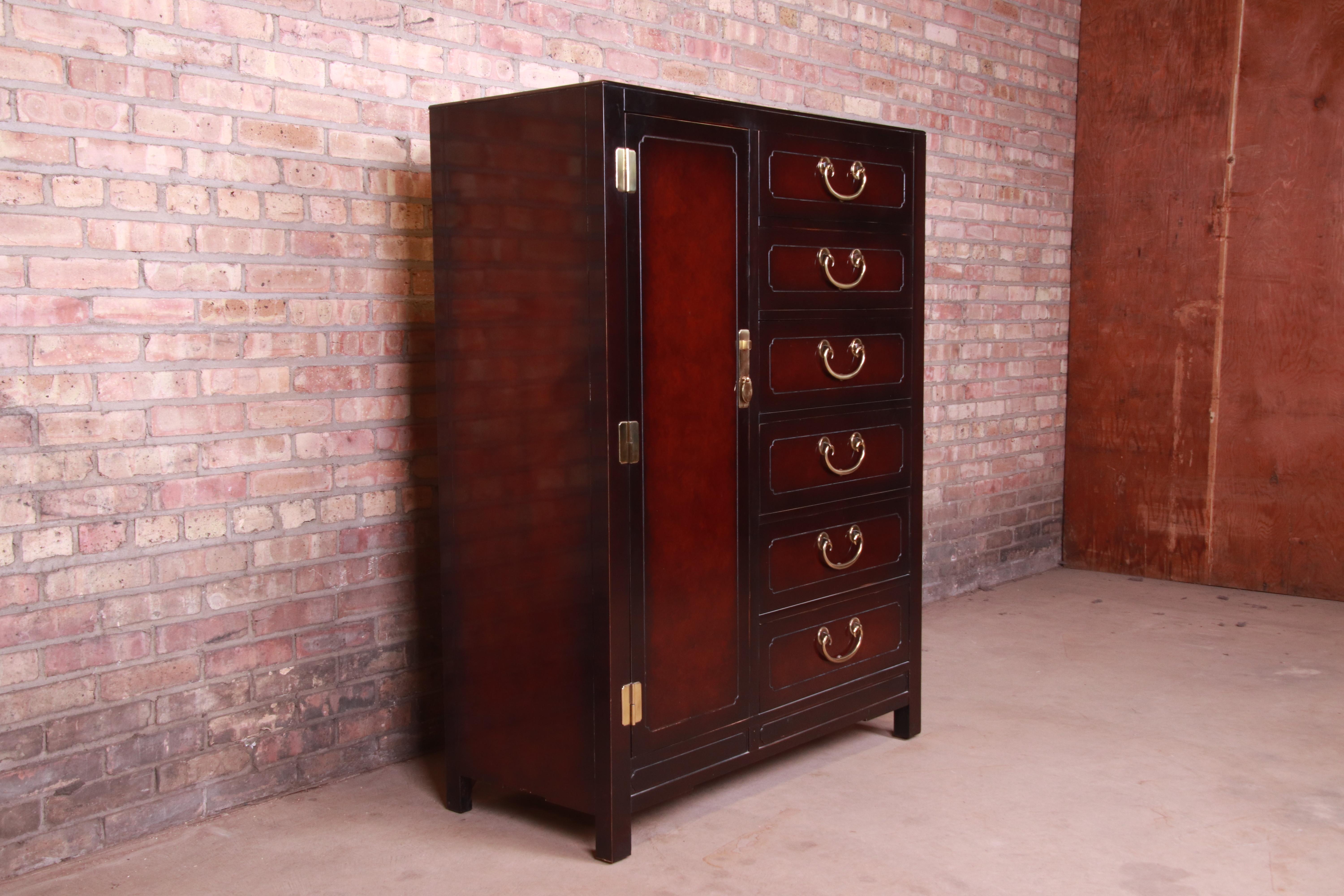 Hickory White Hollywood Regency Chinoiserie Mahogany Gentleman's Chest In Good Condition In South Bend, IN