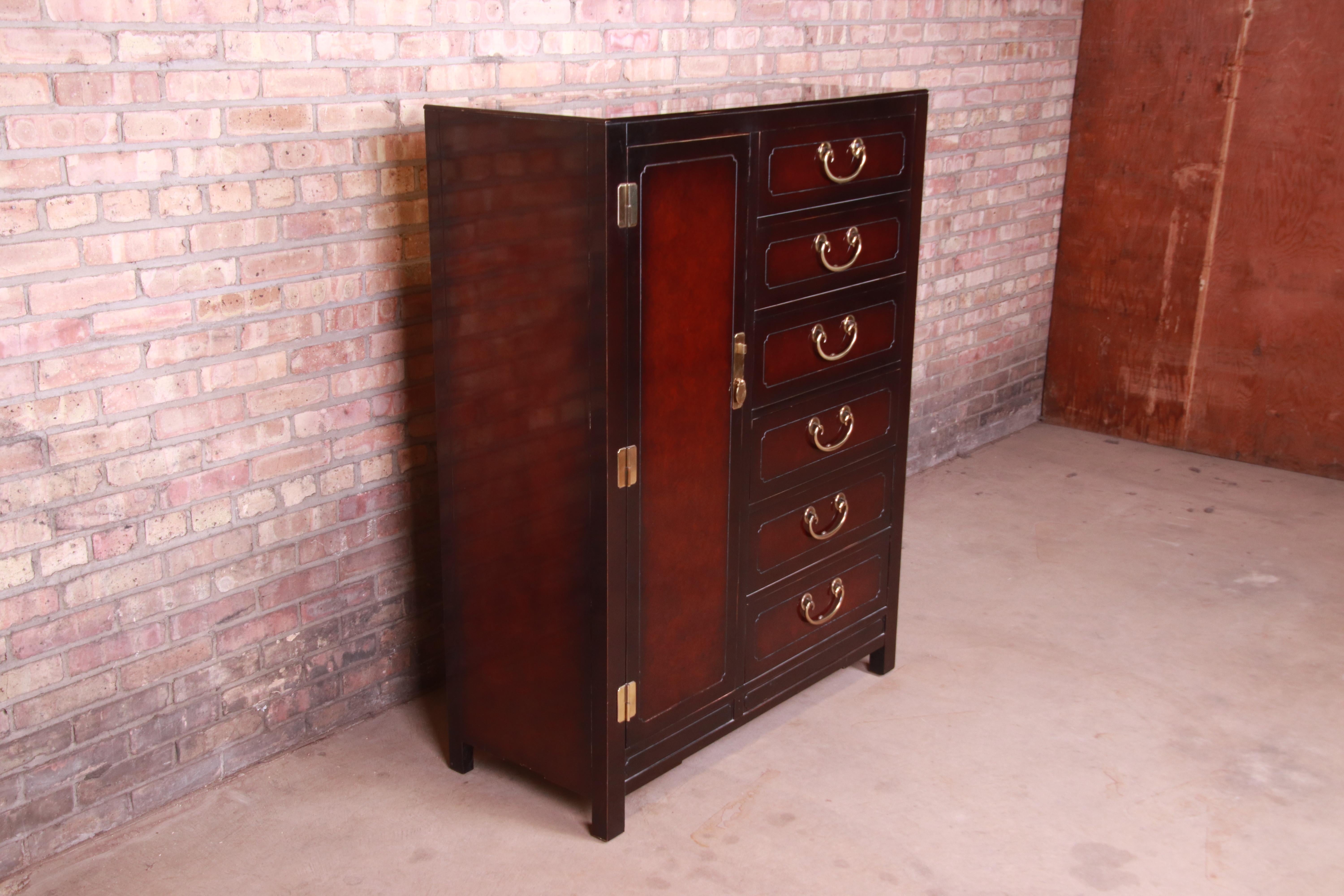 Hickory White Hollywood Regency Chinoiserie Mahogany Gentleman's Chest 1