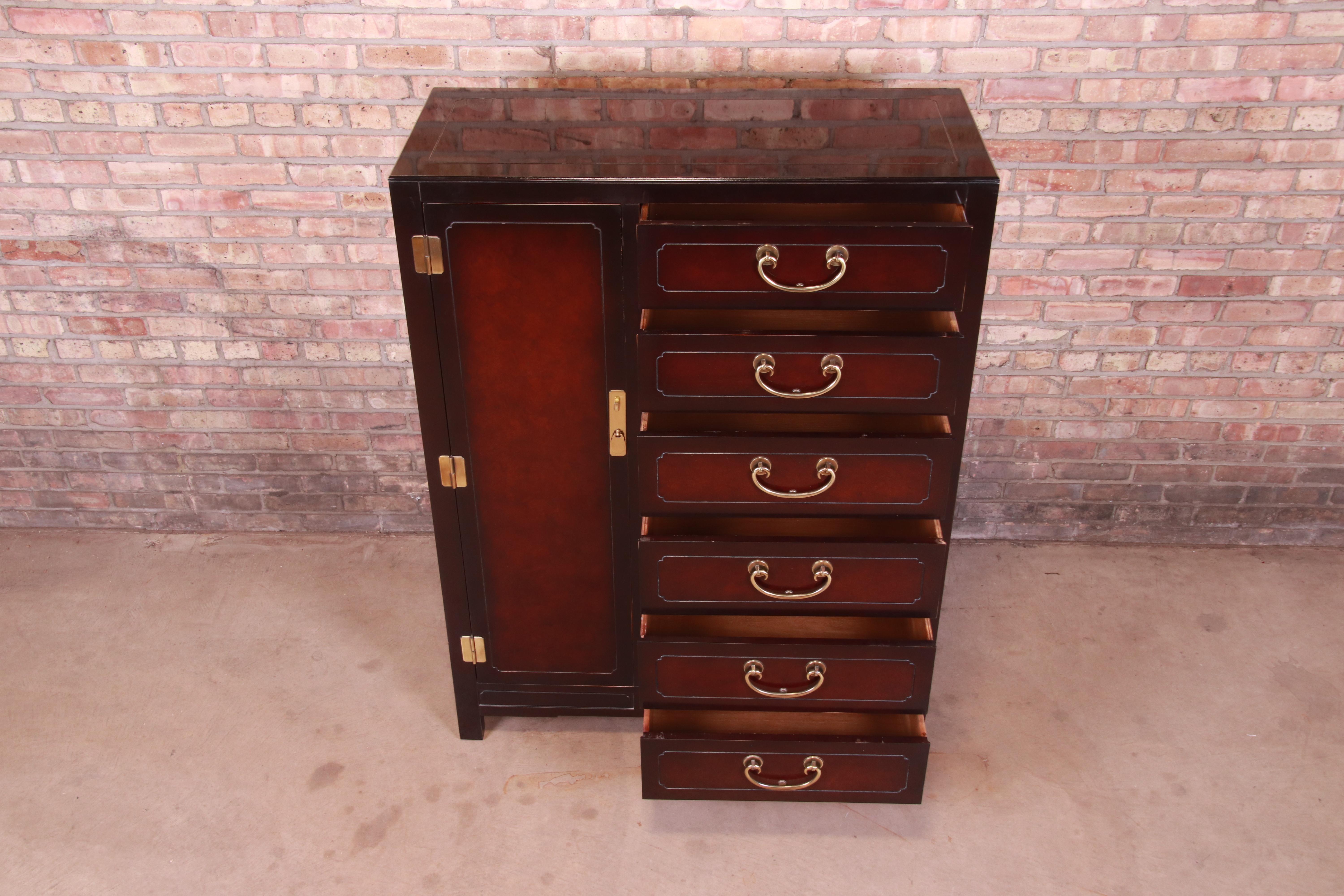 Hickory White Hollywood Regency Chinoiserie Mahogany Gentleman's Chest 4