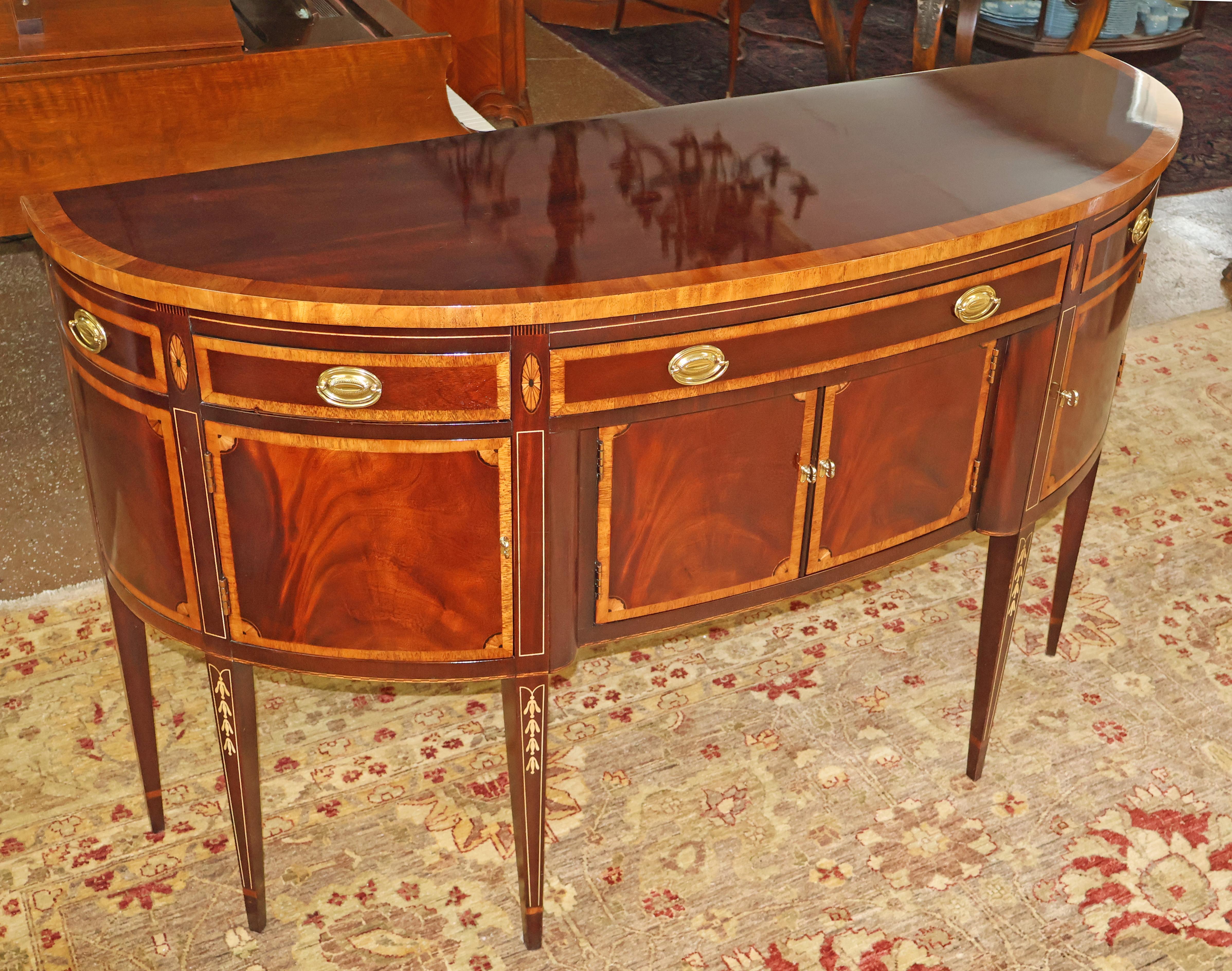 Regency Hickory White Mahogany Inlaid Demilune Buffet Server Sideboard
