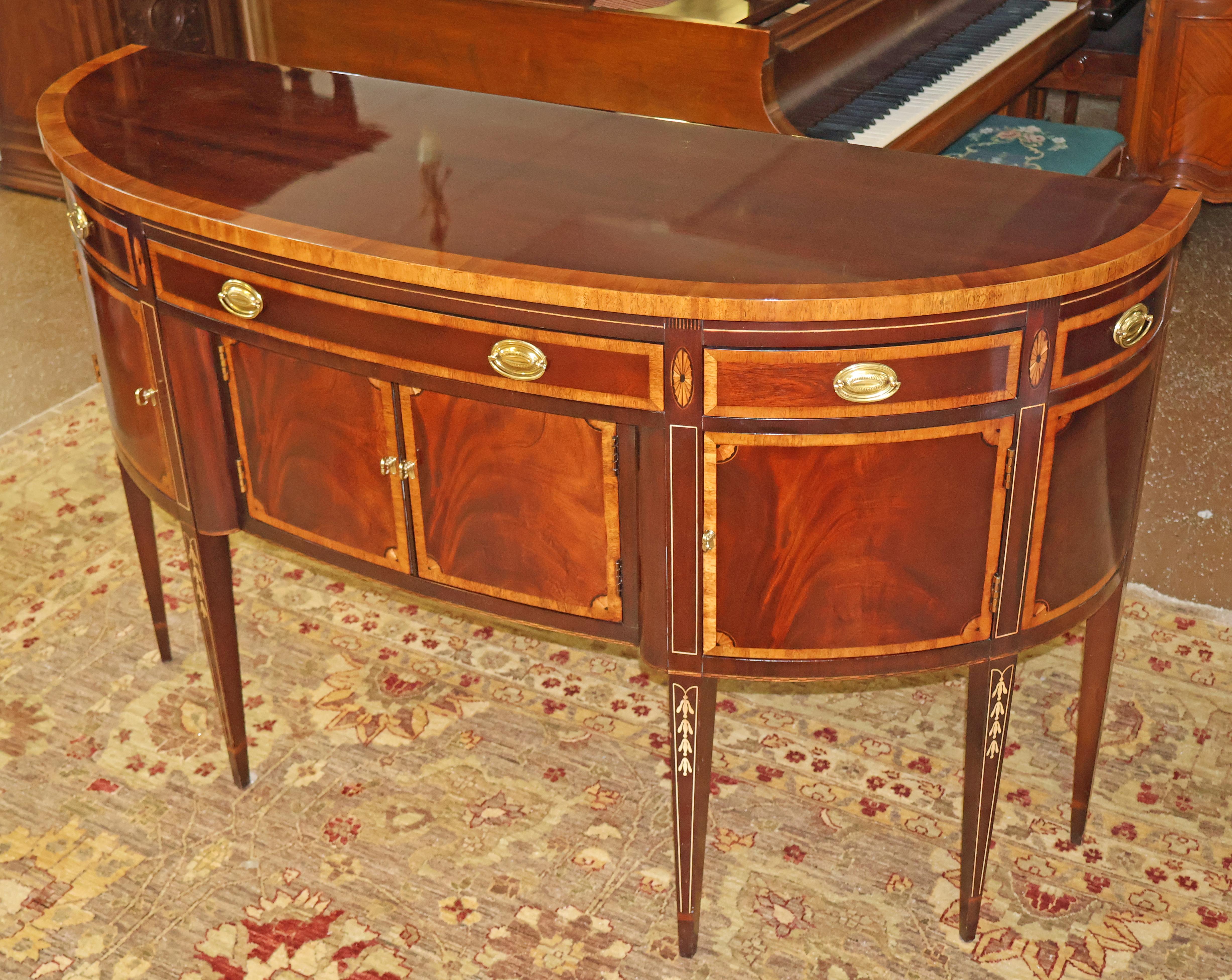 American Hickory White Mahogany Inlaid Demilune Buffet Server Sideboard