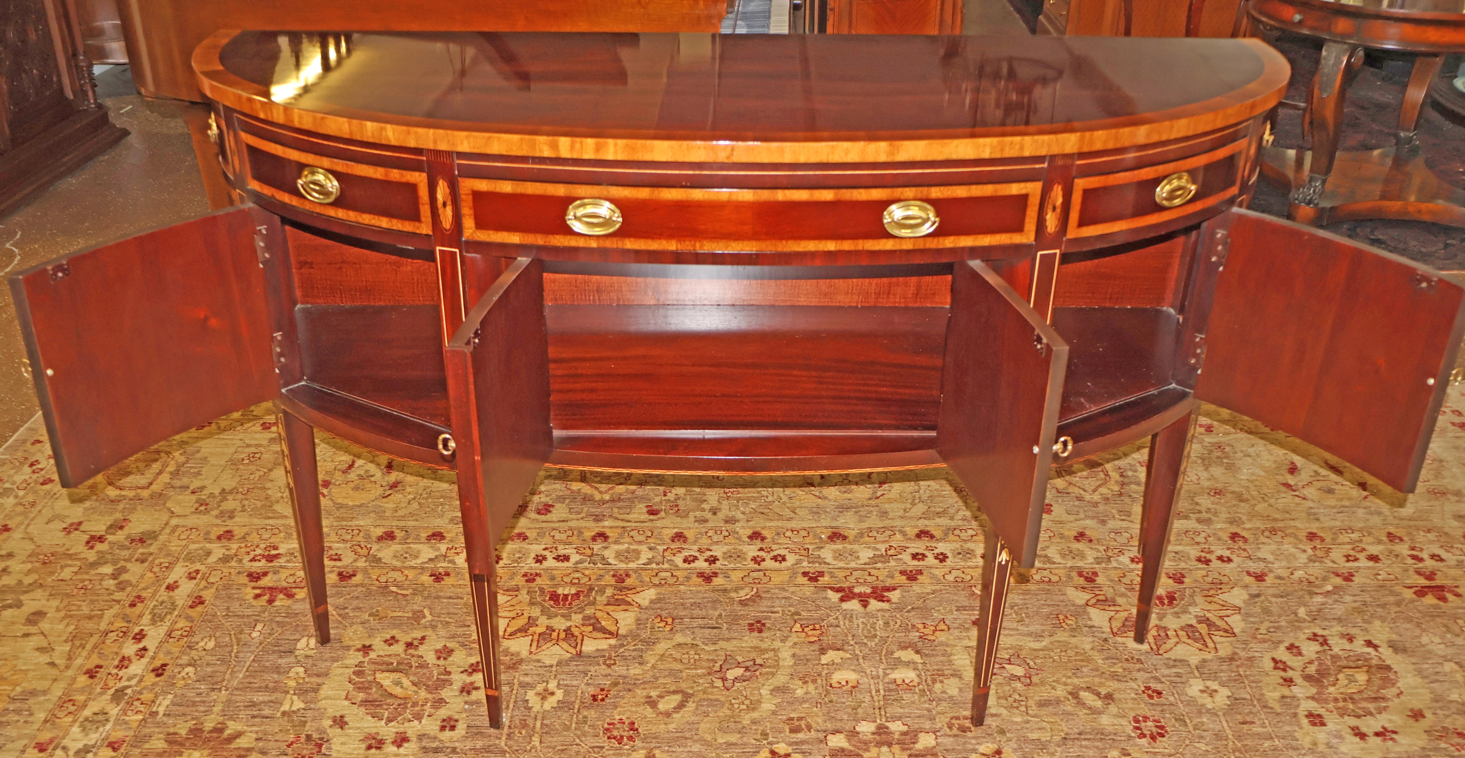 Hickory White Mahogany Inlaid Demilune Buffet Server Sideboard 1