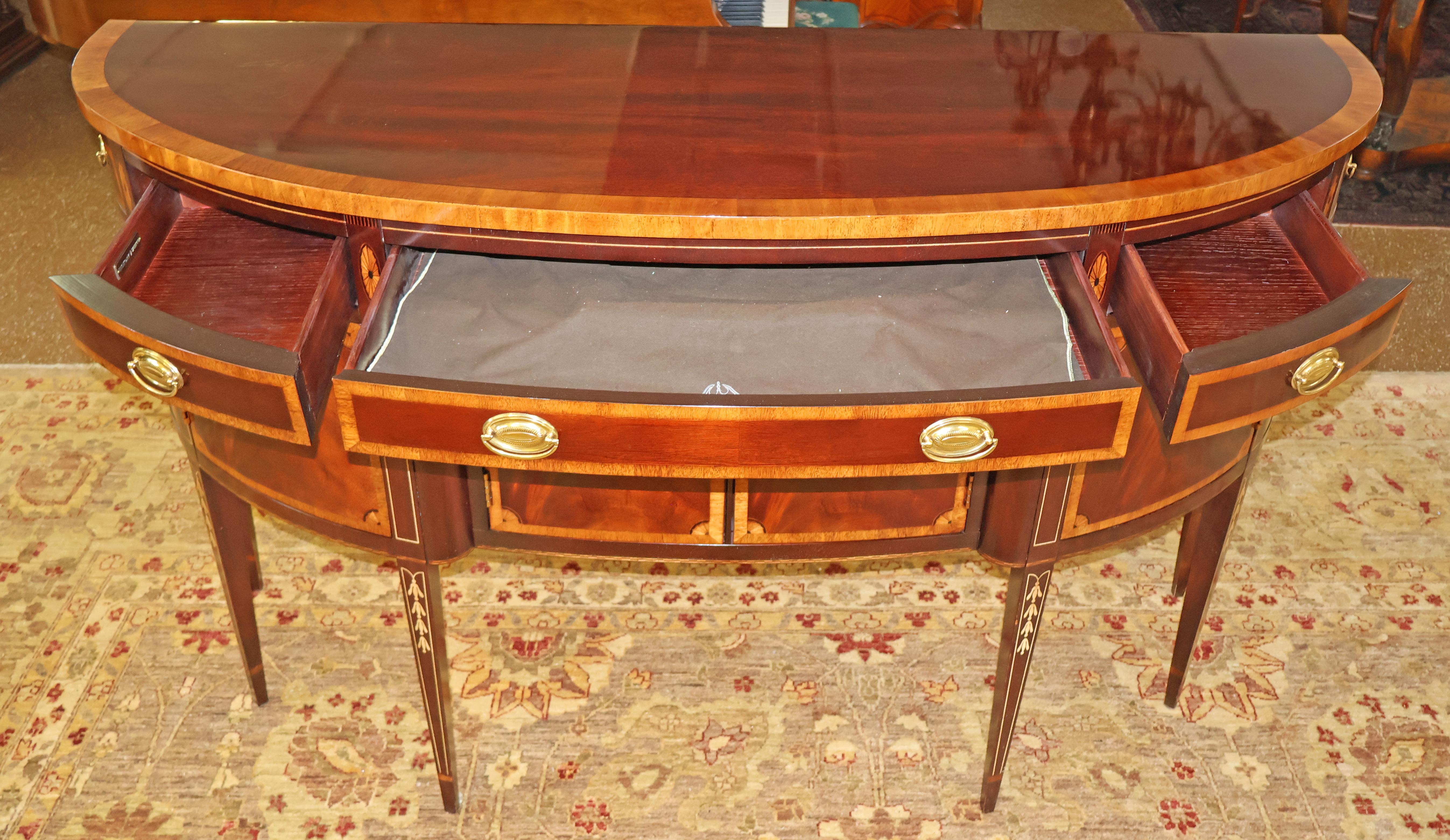 Hickory White Mahogany Inlaid Demilune Buffet Server Sideboard 2