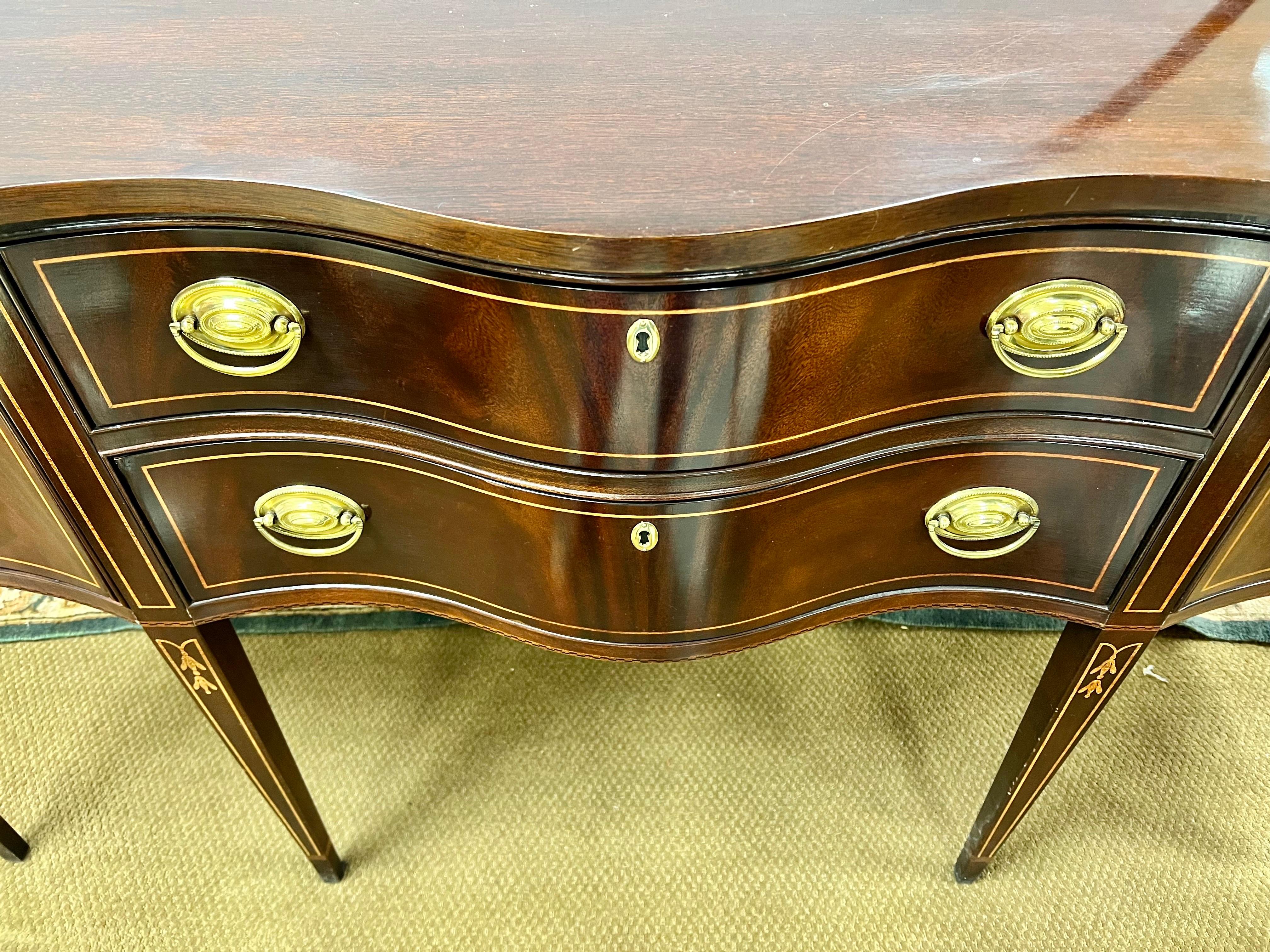 20th Century Hickory White Mahogany Inlay Sideboard Buffet Credenza Cabinet