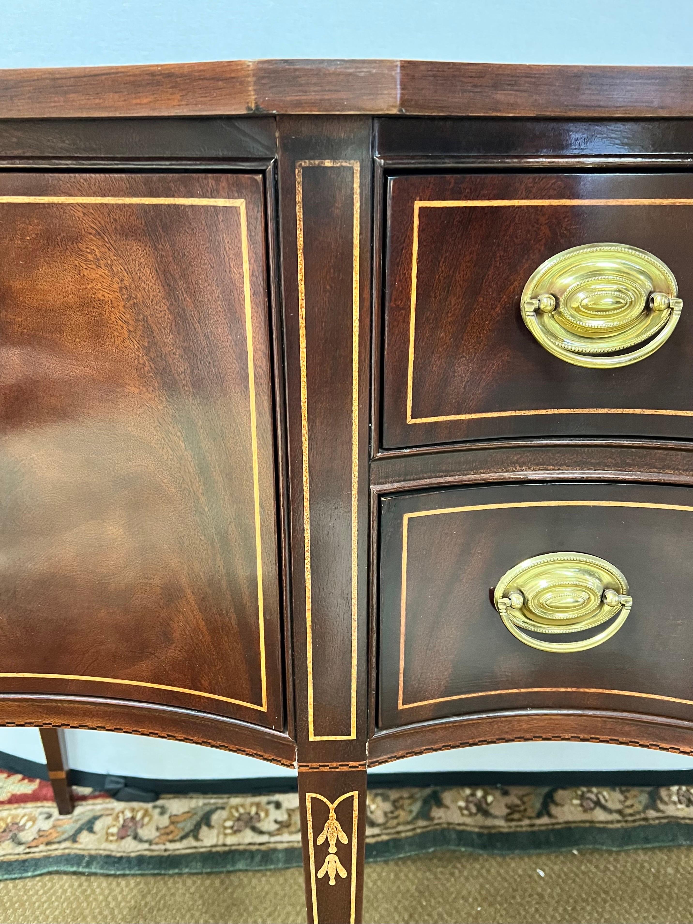Brass Hickory White Mahogany Inlay Sideboard Buffet Credenza Cabinet