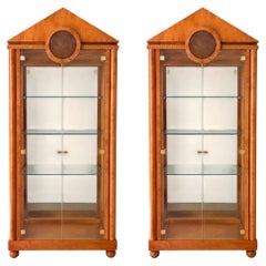 Hickory White Neo-Classical Biedermeier Style Walnut Vitrines Cabinets - Pair