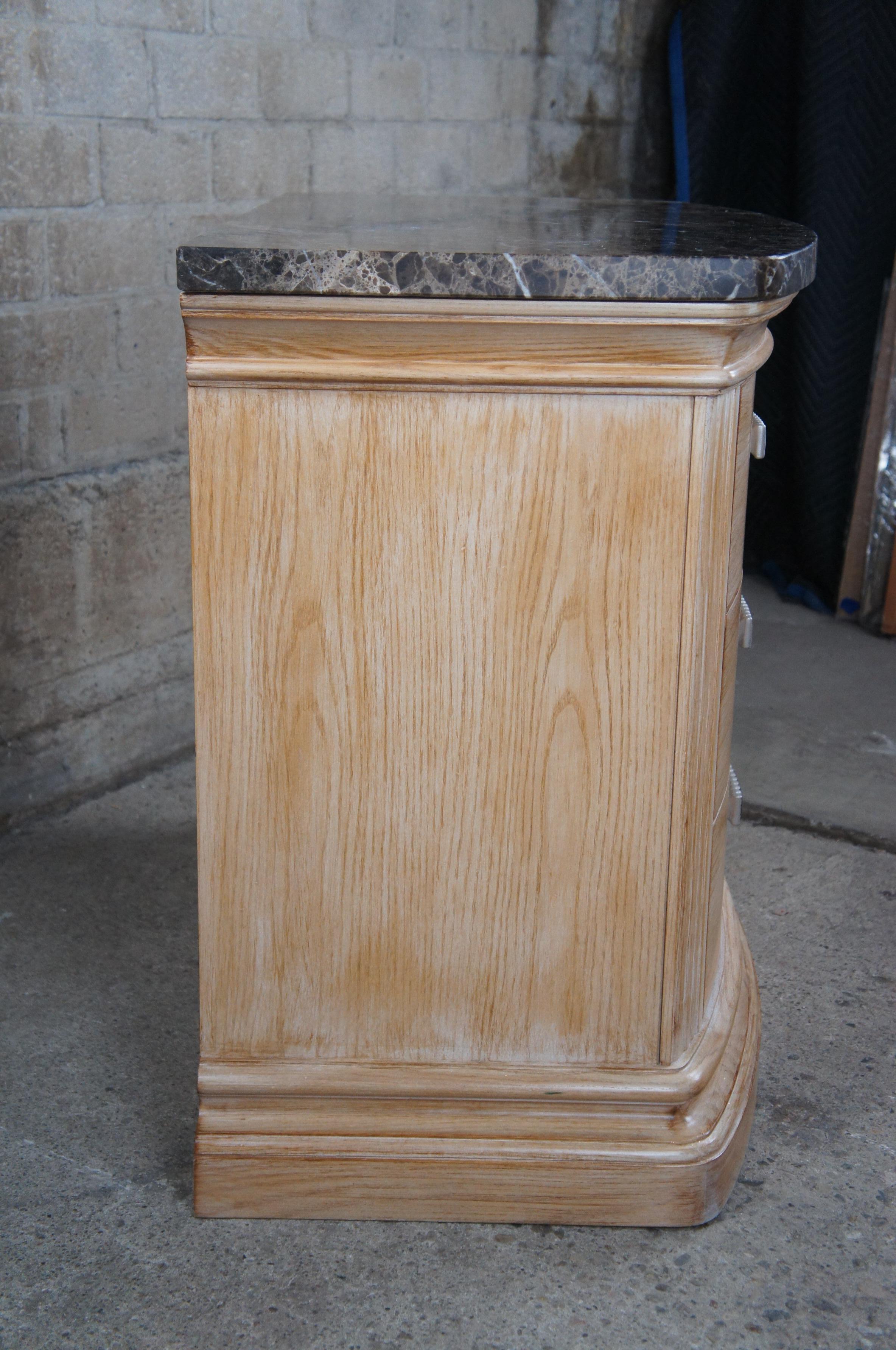 Hickory White Odyssey Picked Oak Demilune 3 Drawer Granite Top Chest Nightstand 4