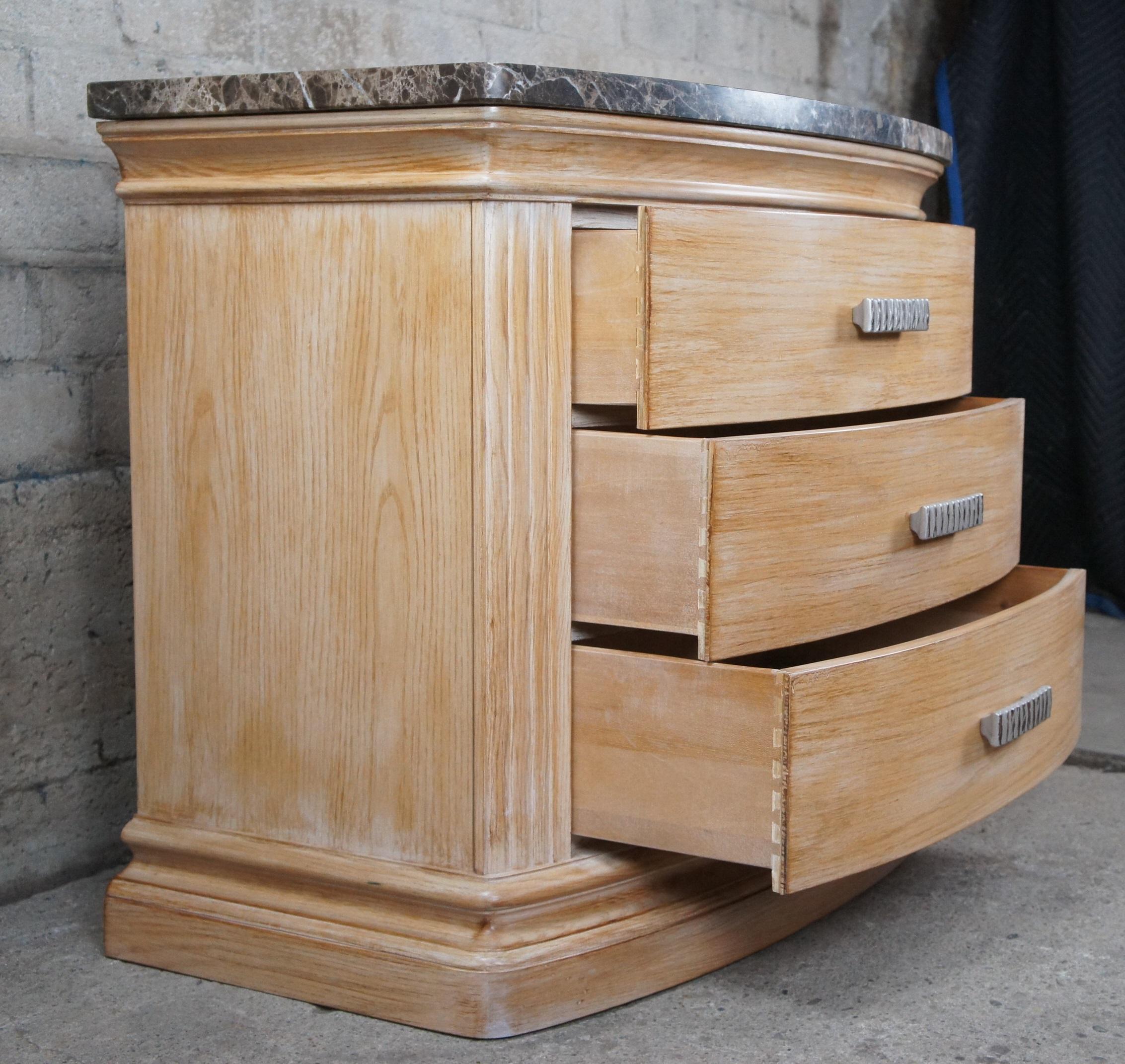 20th Century Hickory White Odyssey Picked Oak Demilune 3 Drawer Granite Top Chest Nightstand For Sale