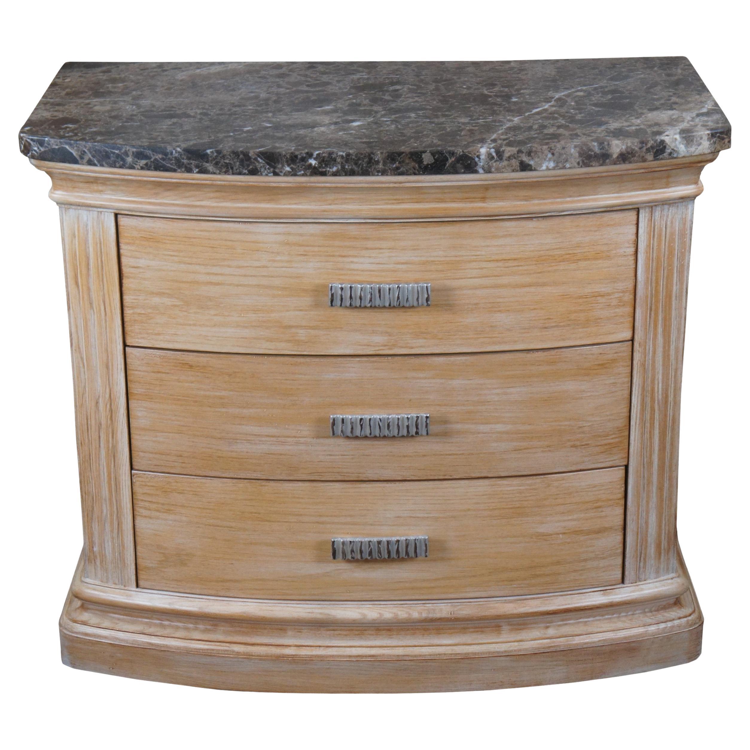 Hickory White Odyssey Picked Oak Demilune 3 Drawer Granite Top Chest Nightstand