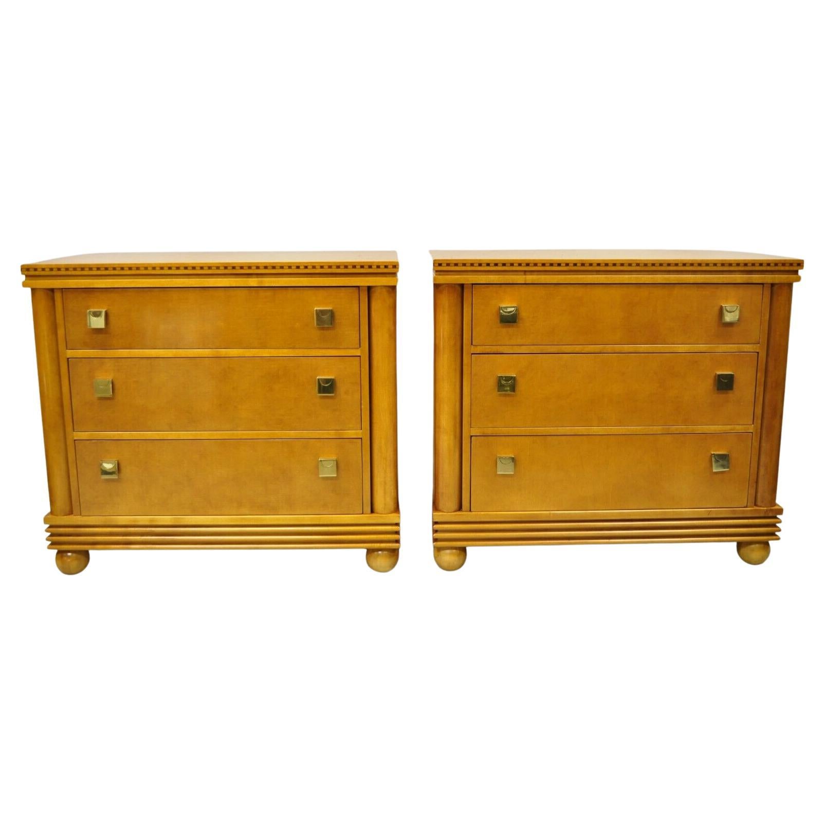 Hickory White Satinwood Maple Regency Style 3 Drawer Nightstand Chest, a Pair For Sale