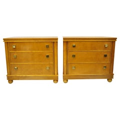 Retro Hickory White Satinwood Maple Regency Style 3 Drawer Nightstand Chest, a Pair