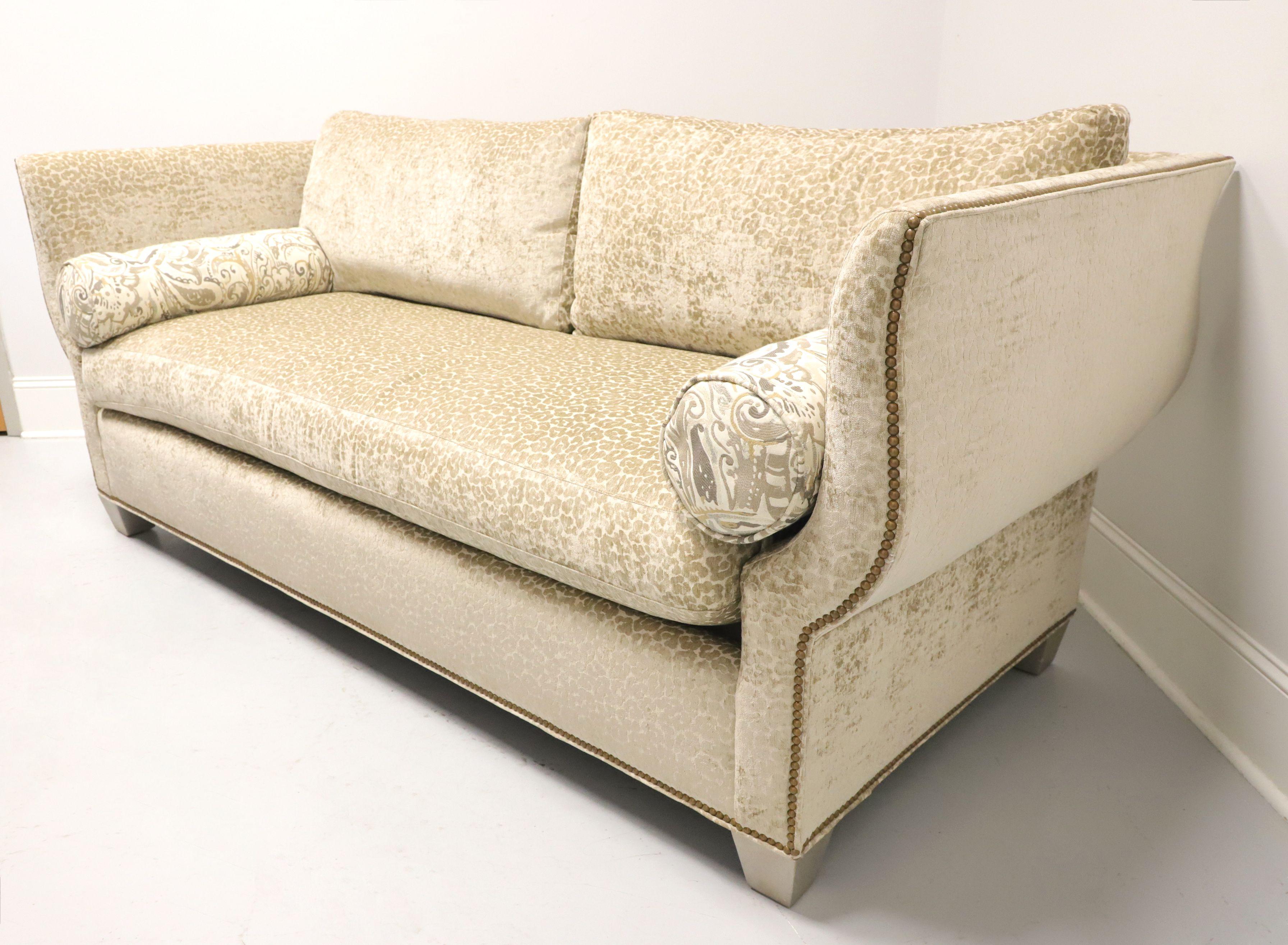 Modern HICKORY WHITE Transitional Leopard Print Sofa with Nailhead Trim For Sale