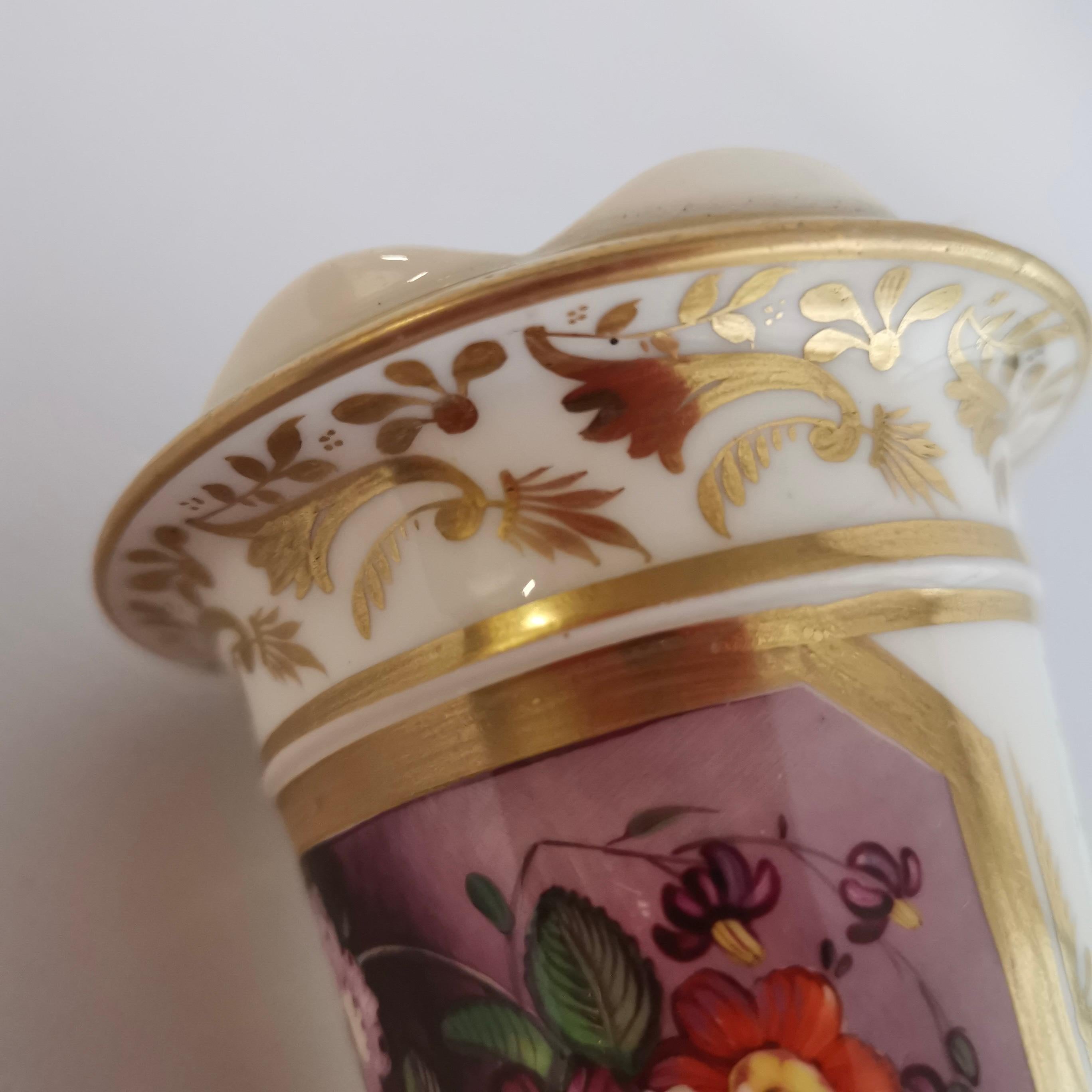 Hicks & Meigh Porcelain Spill Vase, Flowers in Purple Reserve, Regency ca 1818 5