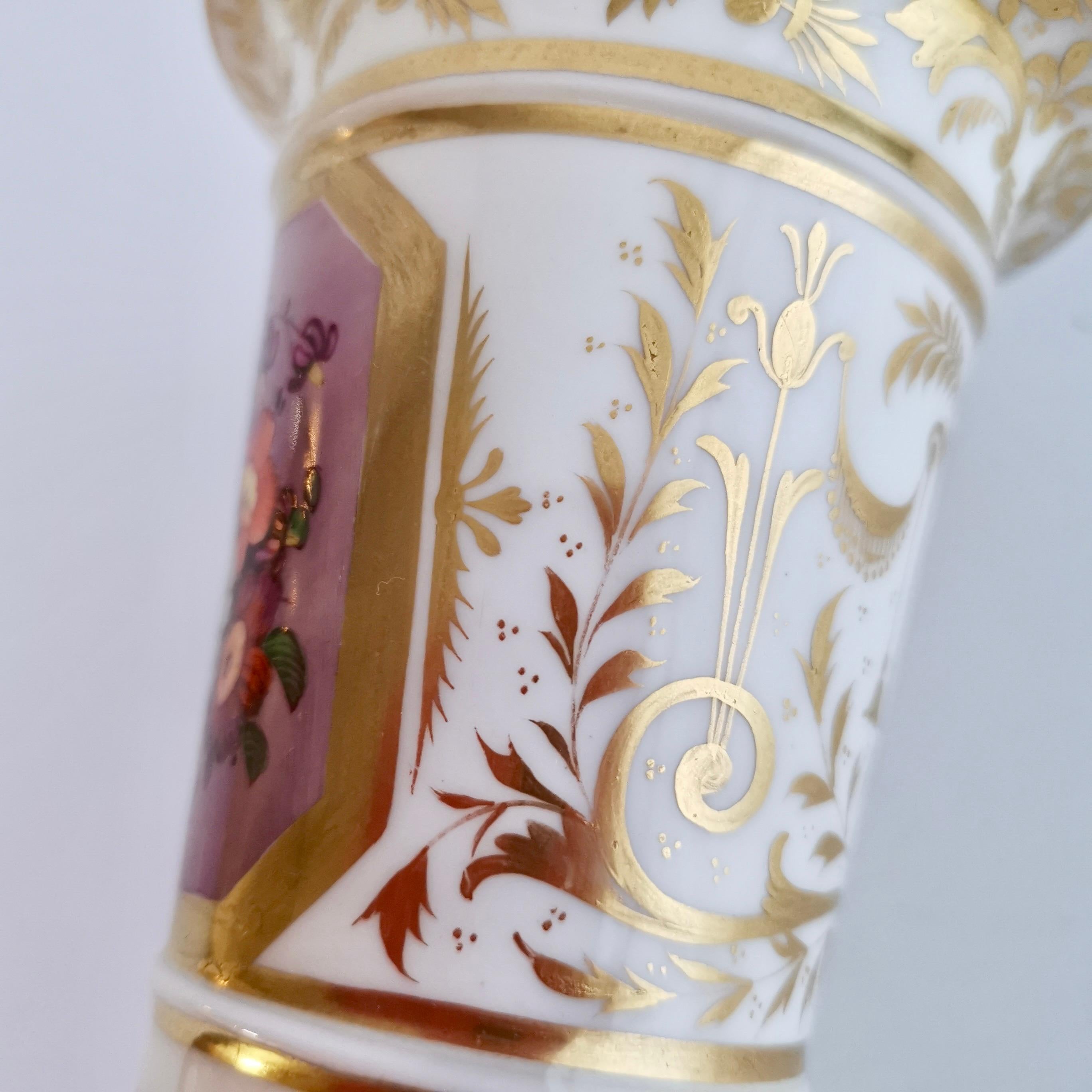 Hicks & Meigh Porcelain Spill Vase, Flowers in Purple Reserve, Regency ca 1818 7