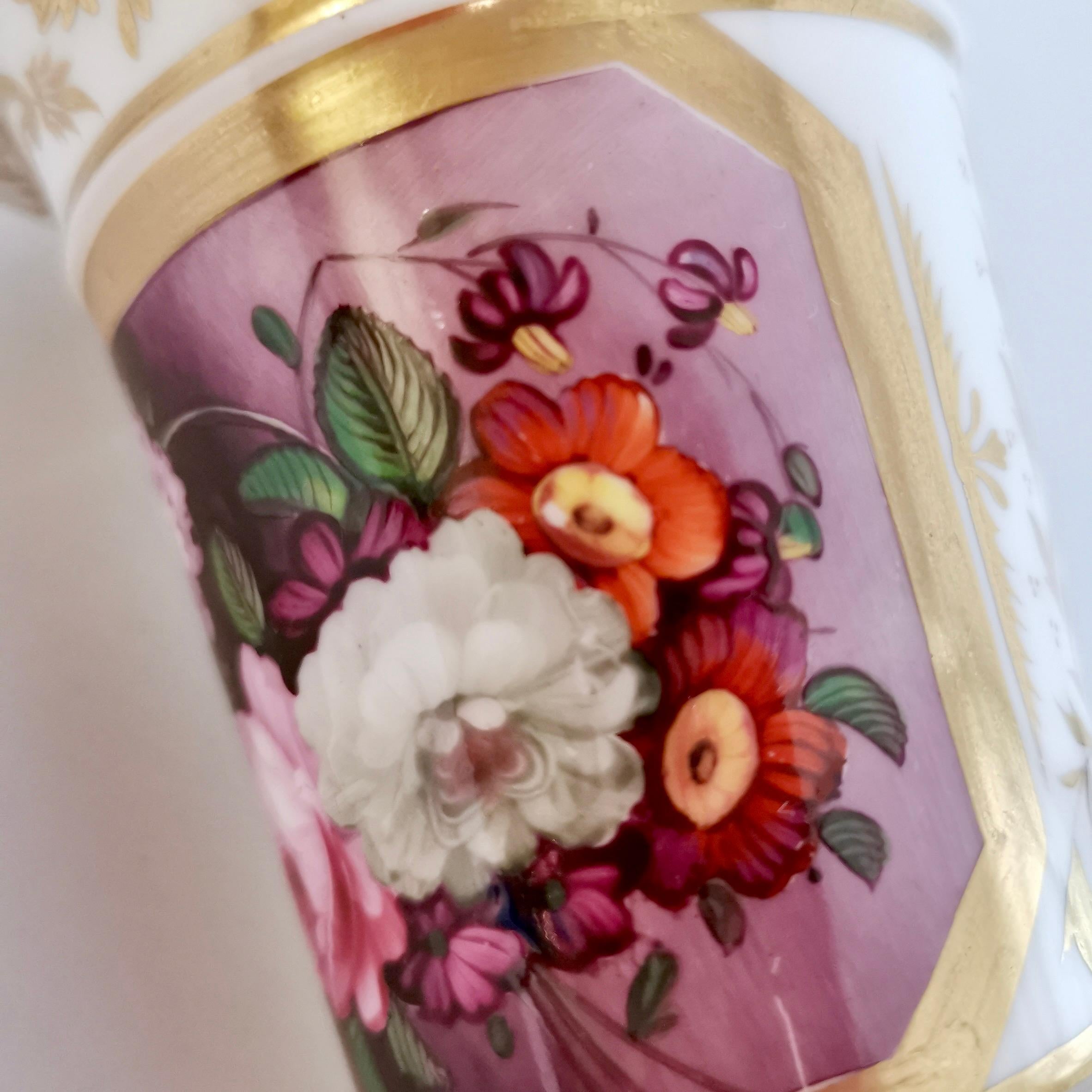 Early 19th Century Hicks & Meigh Porcelain Spill Vase, Flowers in Purple Reserve, Regency ca 1818