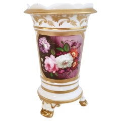 Antique Hicks & Meigh Porcelain Spill Vase, Flowers in Purple Reserve, Regency ca 1818