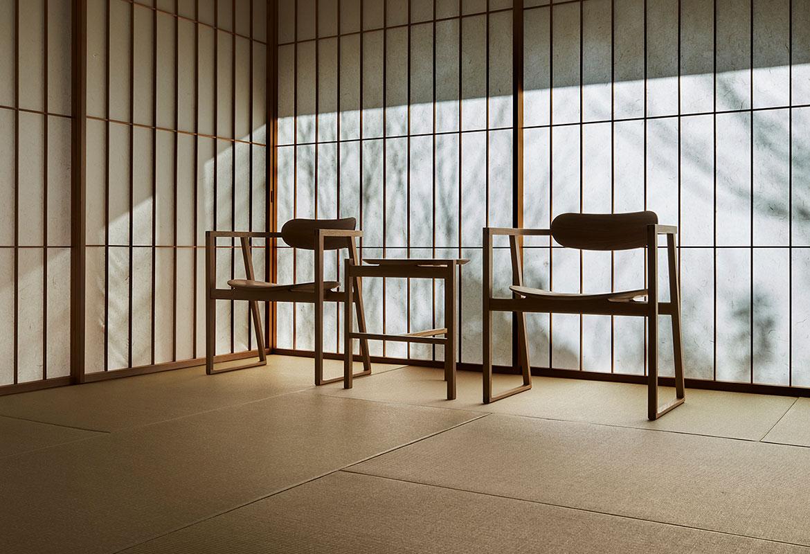 Japanischer moderner Loungesessel der japanischen Suwari-Serie mit Holzsitz aus japanischer Eiche von HIDA (21. Jahrhundert und zeitgenössisch) im Angebot