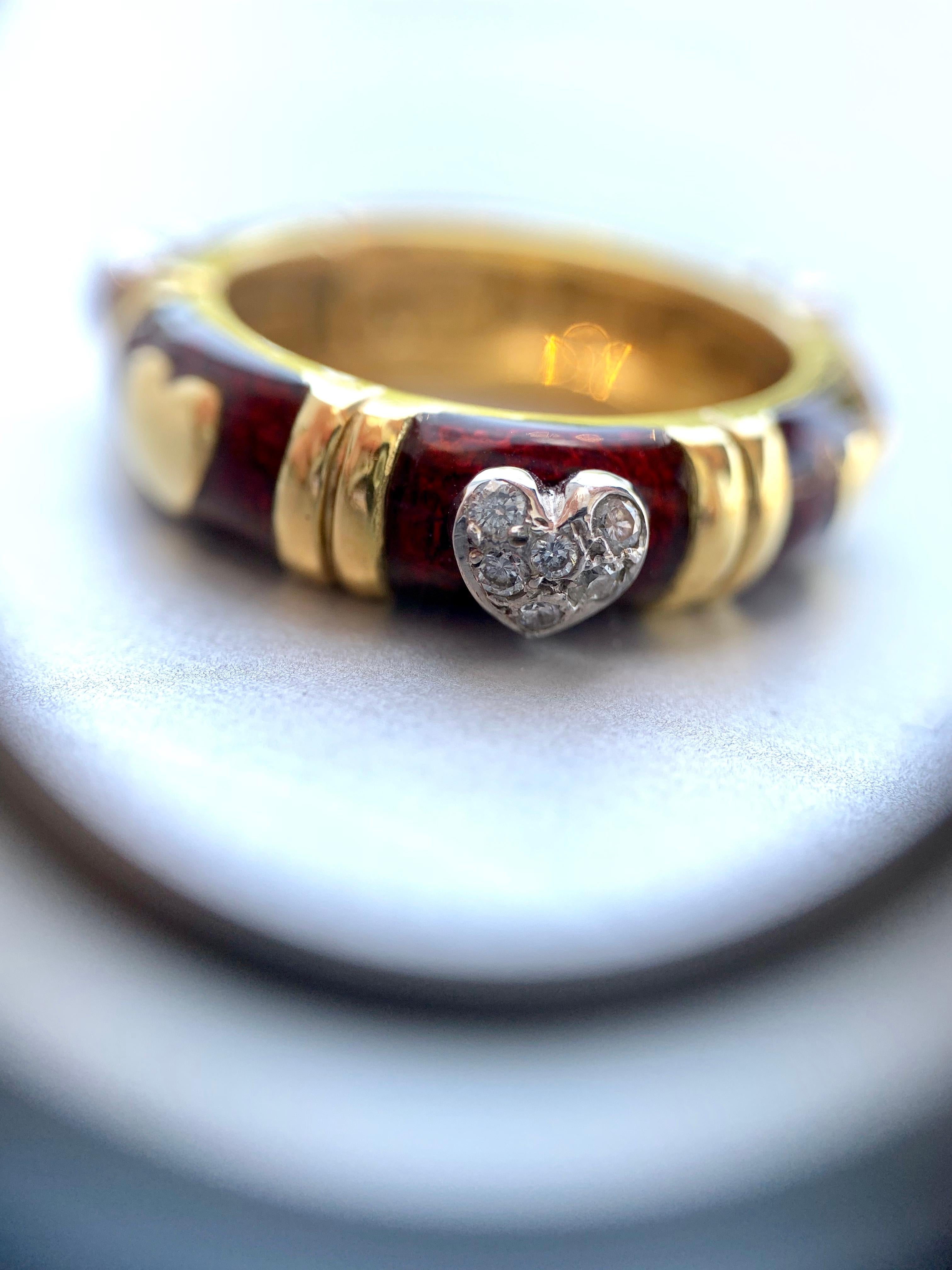 Hidalgo 18 Karat Diamond and Enamel Heart Ring For Sale 2