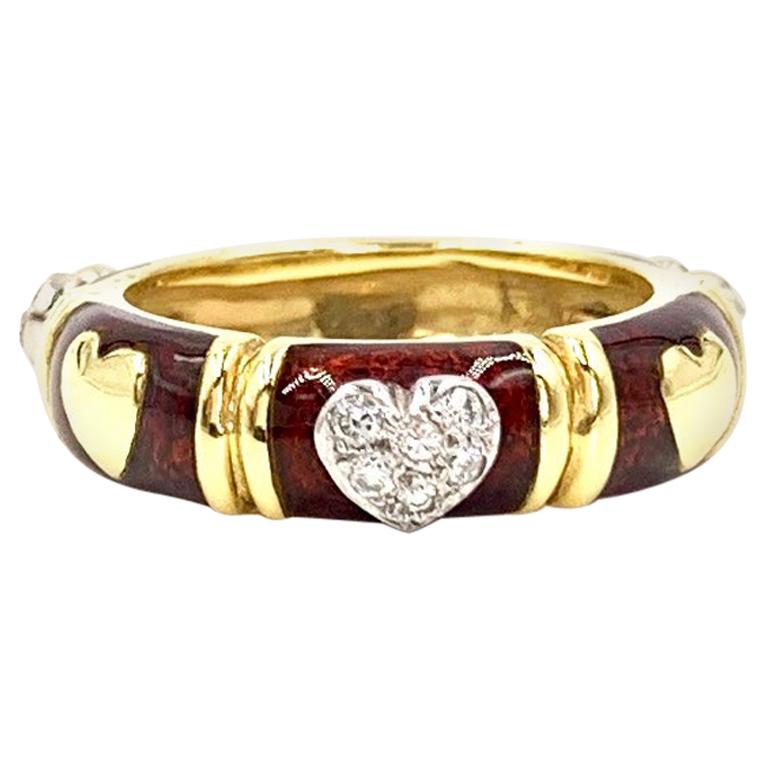 Hidalgo 18 Karat Diamond and Enamel Heart Ring For Sale