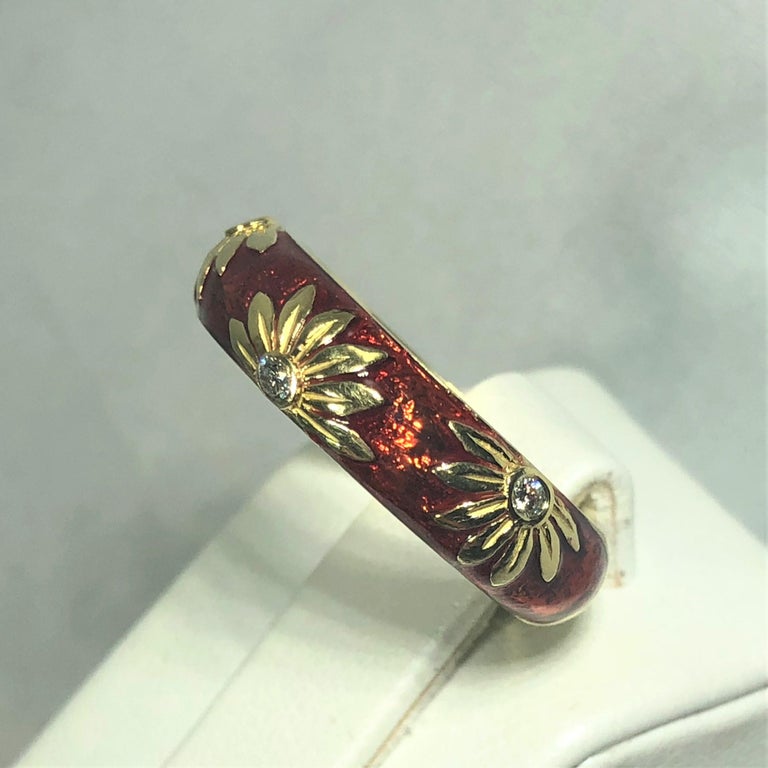 Hidalgo 18 Karat Enamel and Diamond Sunflower Stacking Ring at 1stDibs