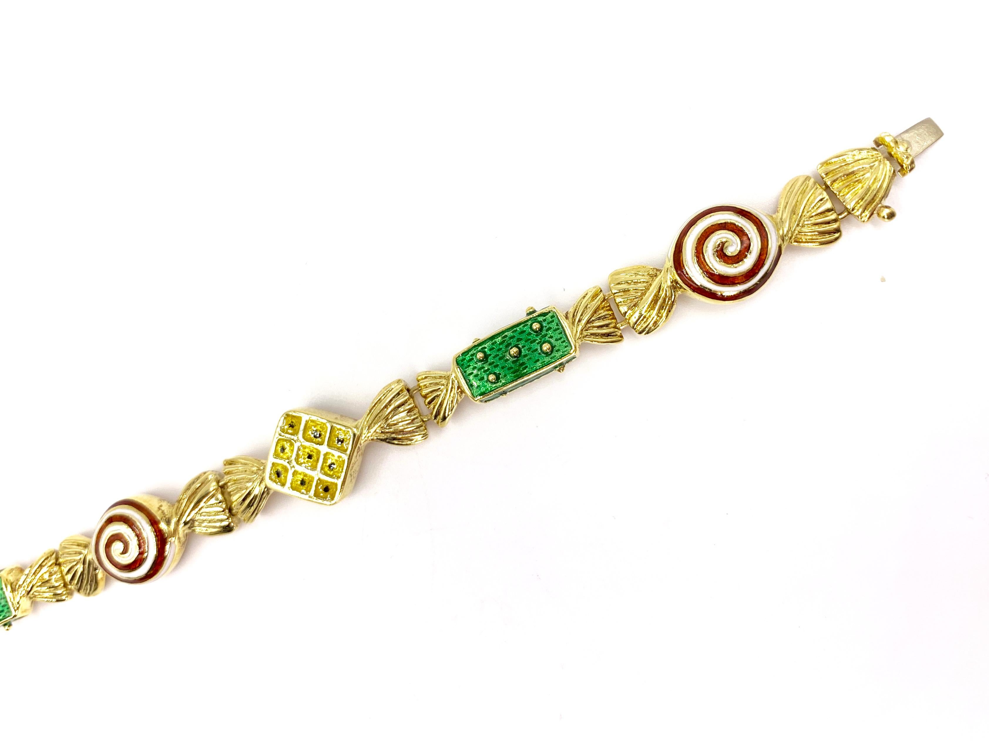 Hidalgo 18 Karat Gold and Enamel Candy Themed Bracelet In Excellent Condition In Pikesville, MD