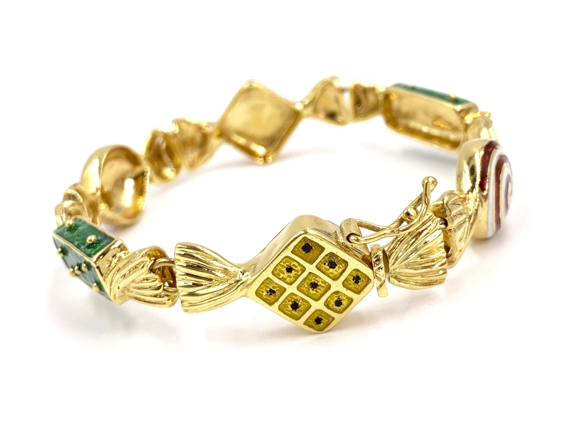 Hidalgo 18 Karat Gold and Enamel Candy Themed Bracelet 1