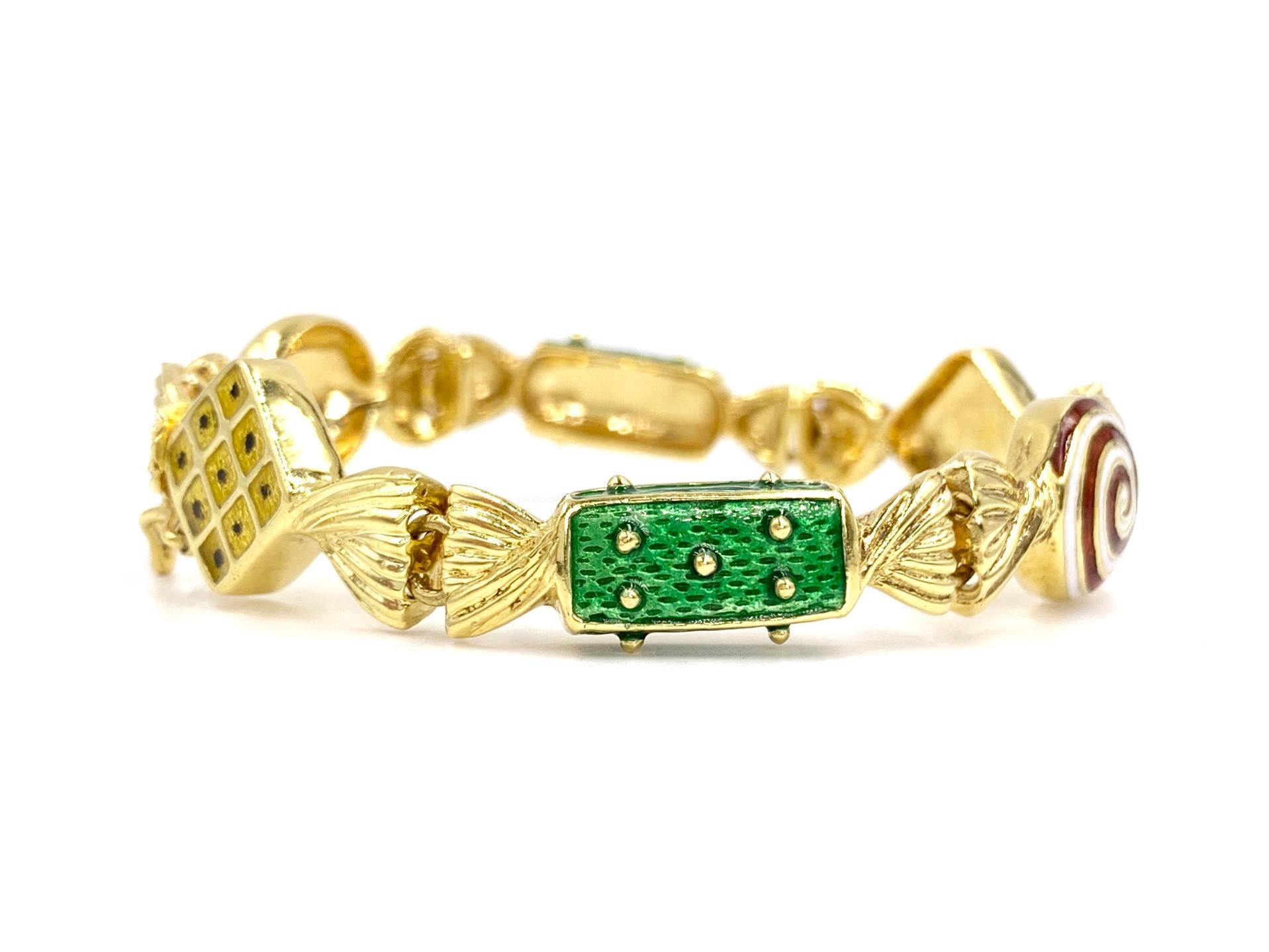 Hidalgo 18 Karat Gold and Enamel Candy Themed Bracelet 3