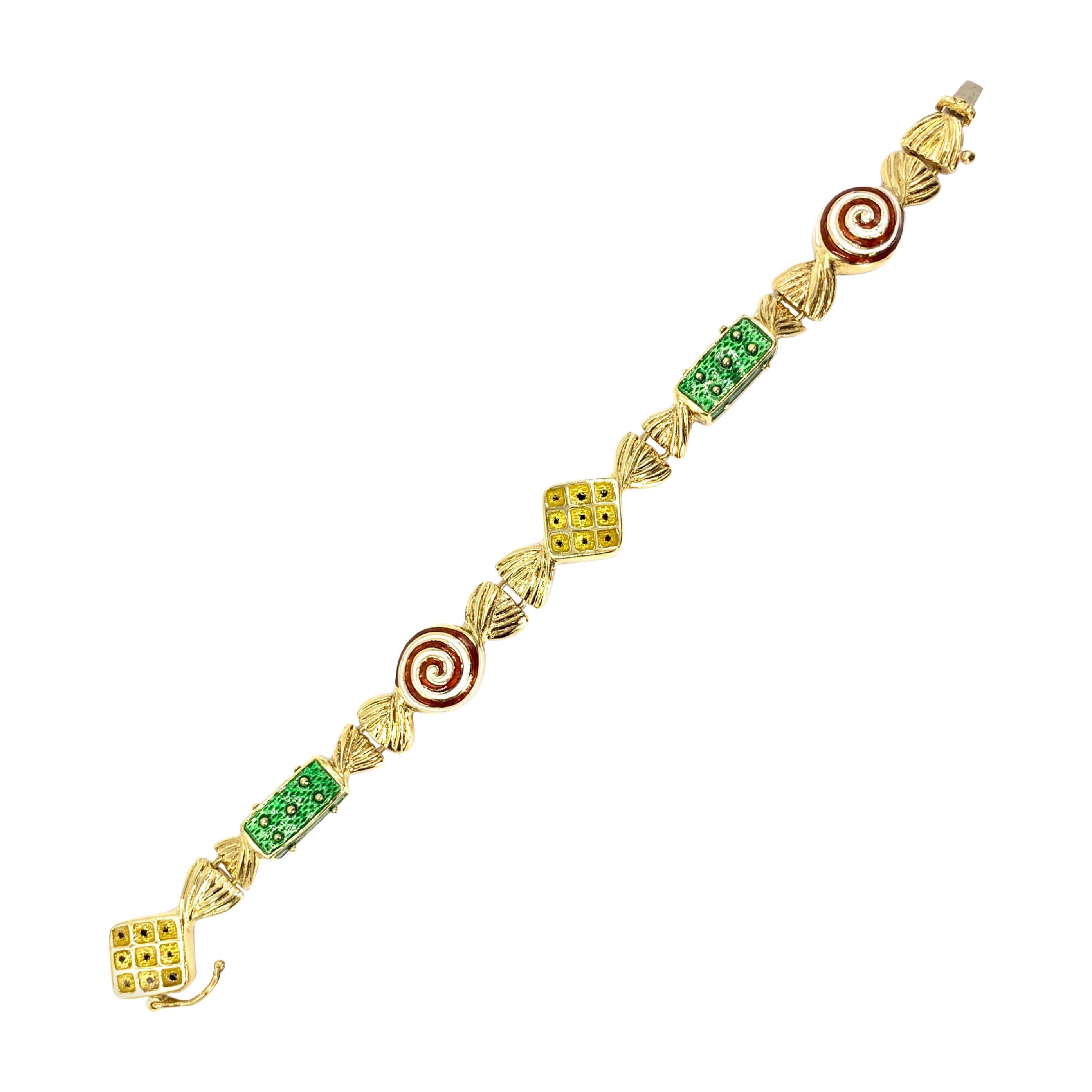 Hidalgo 18 Karat Gold and Enamel Candy Themed Bracelet