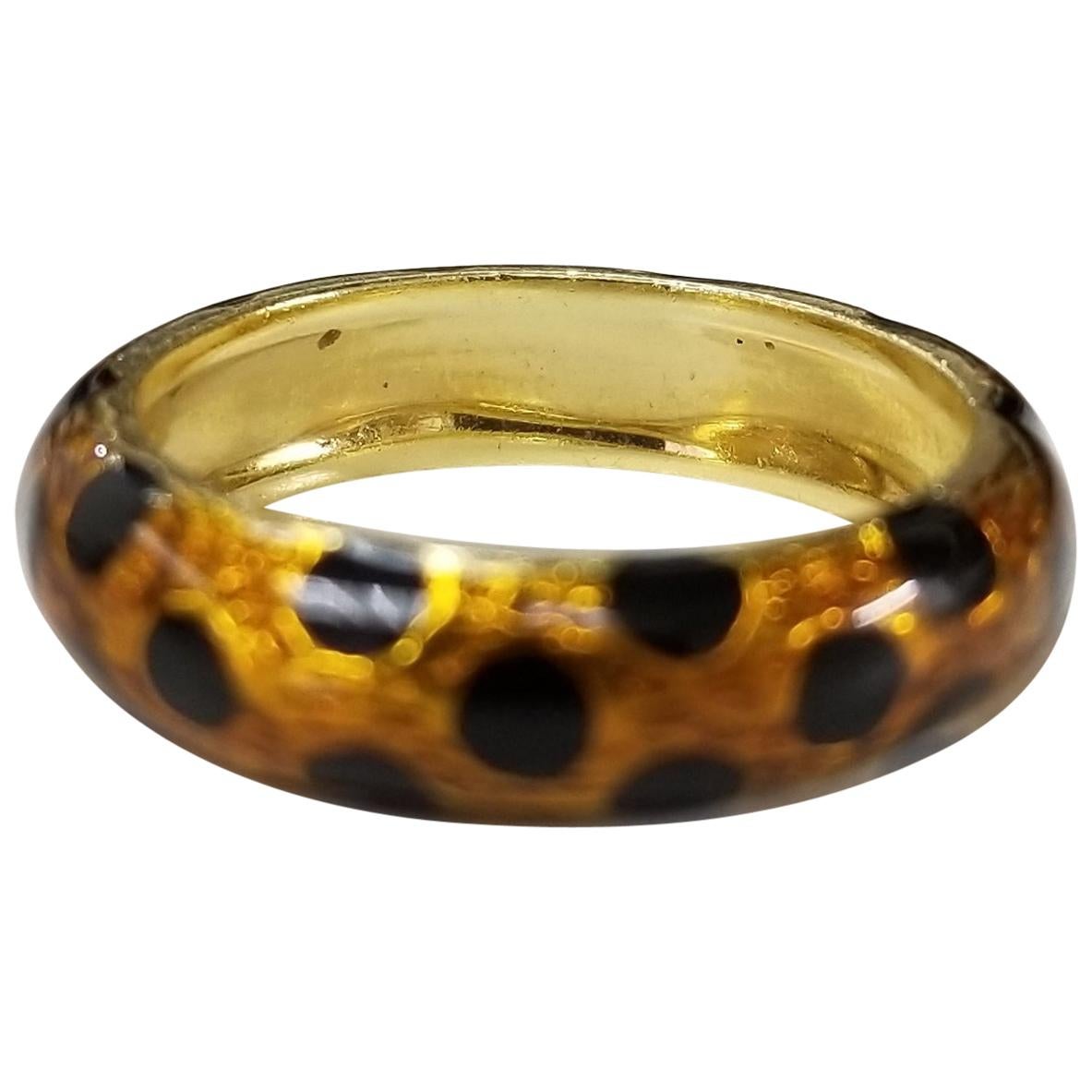 Hidalgo 18 Karat Gold and Enamel Ring with Orange Leopard and Black Enamel