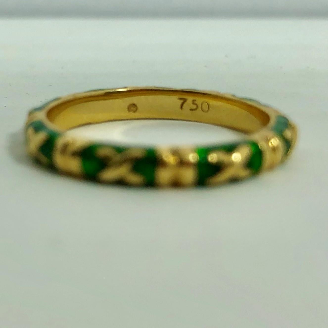 Contemporary Hidalgo 18 Karat Gold Green Enamel Stackable/ Fashion Band
