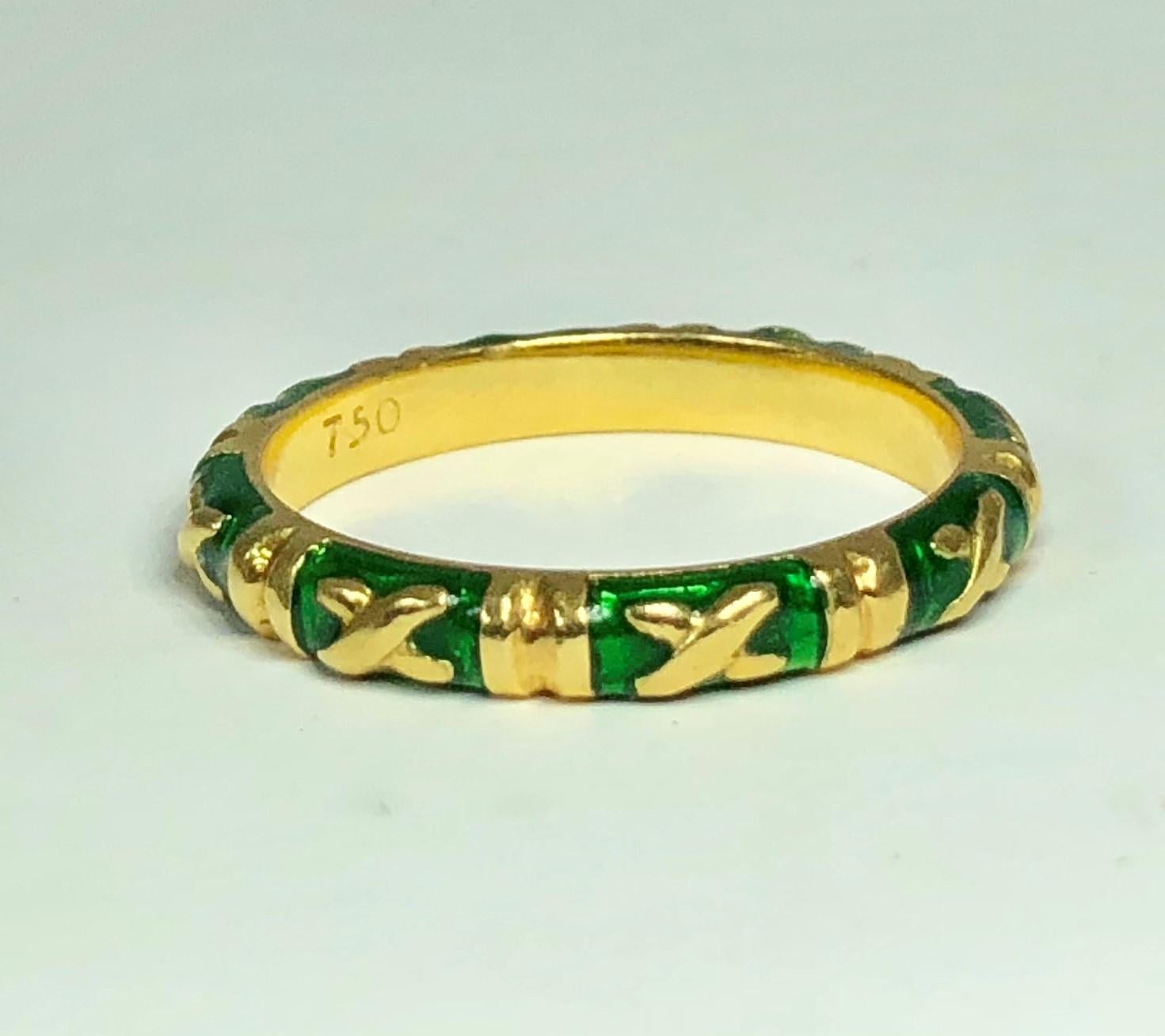 Hidalgo 18 Karat Gold Green Enamel Stackable/ Fashion Band In Excellent Condition In Mansfield, OH