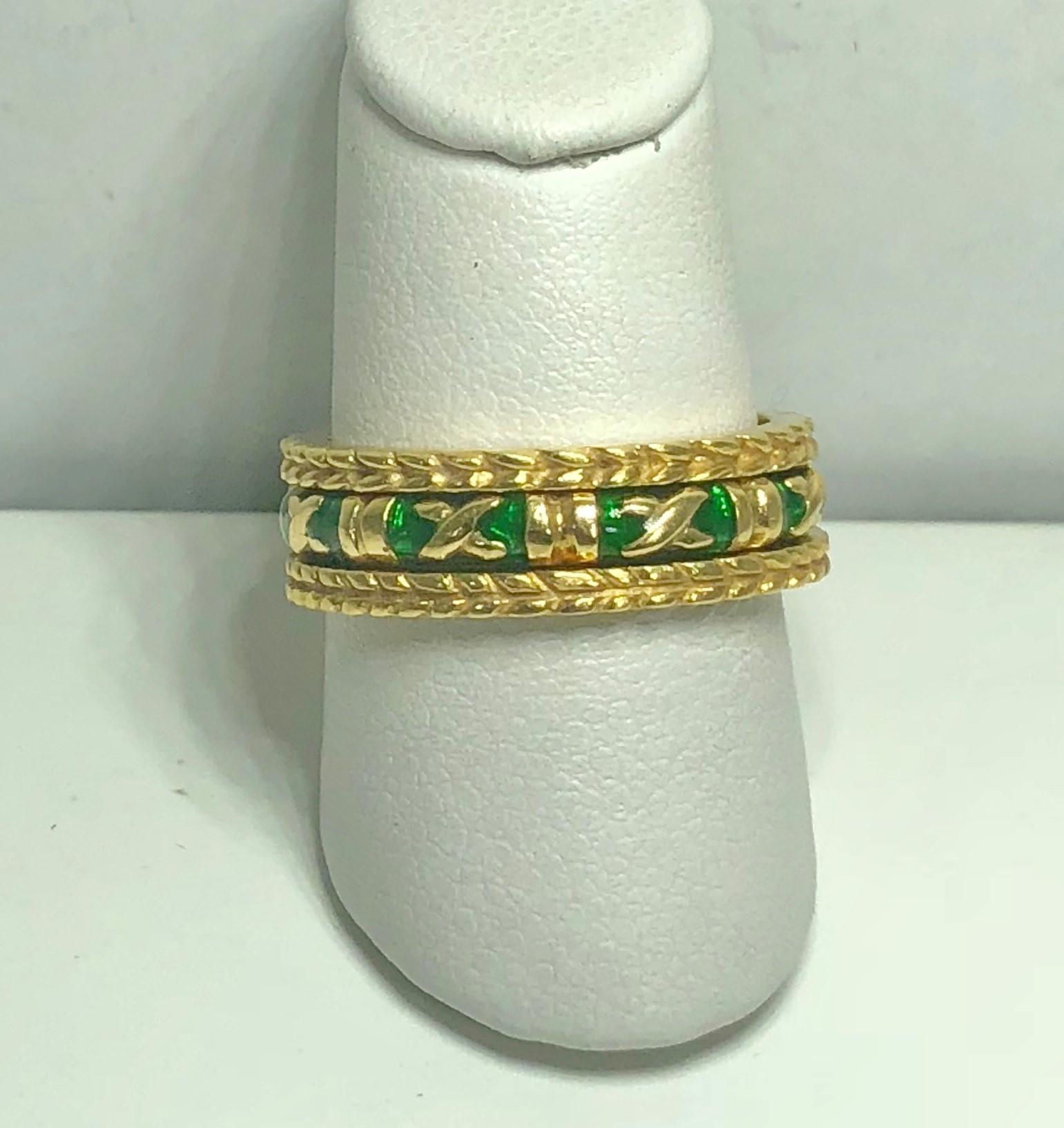 Hidalgo 18 Karat Gold Green Enamel Stackable/ Fashion Band 1
