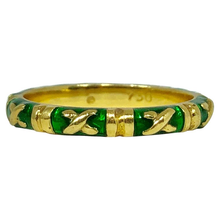 Hidalgo 18 Karat Gold Green Enamel Stackable/ Fashion Band at 1stDibs