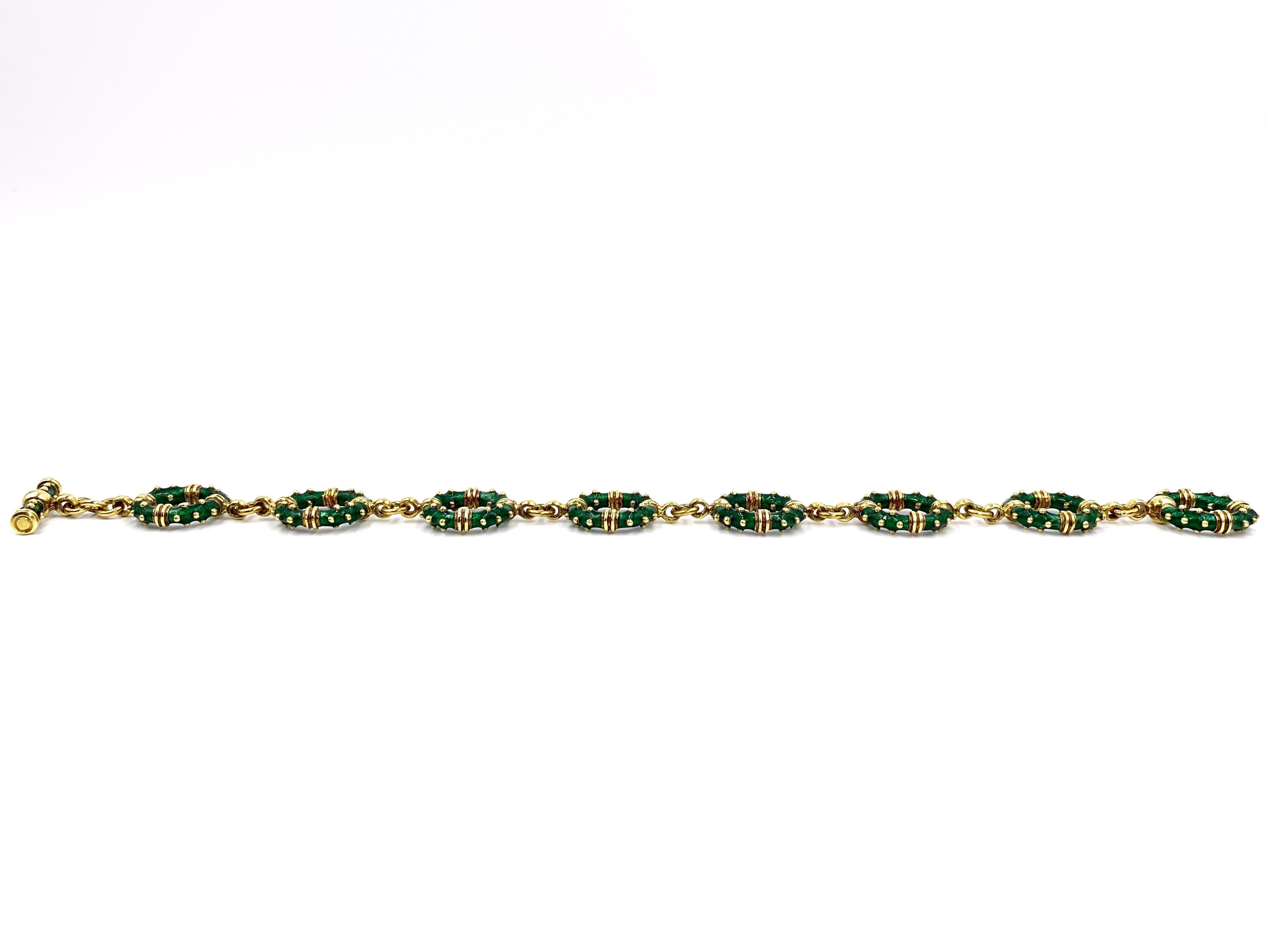 Women's Hidalgo 18 Karat Green Enamel Circle Linked Bracelet For Sale